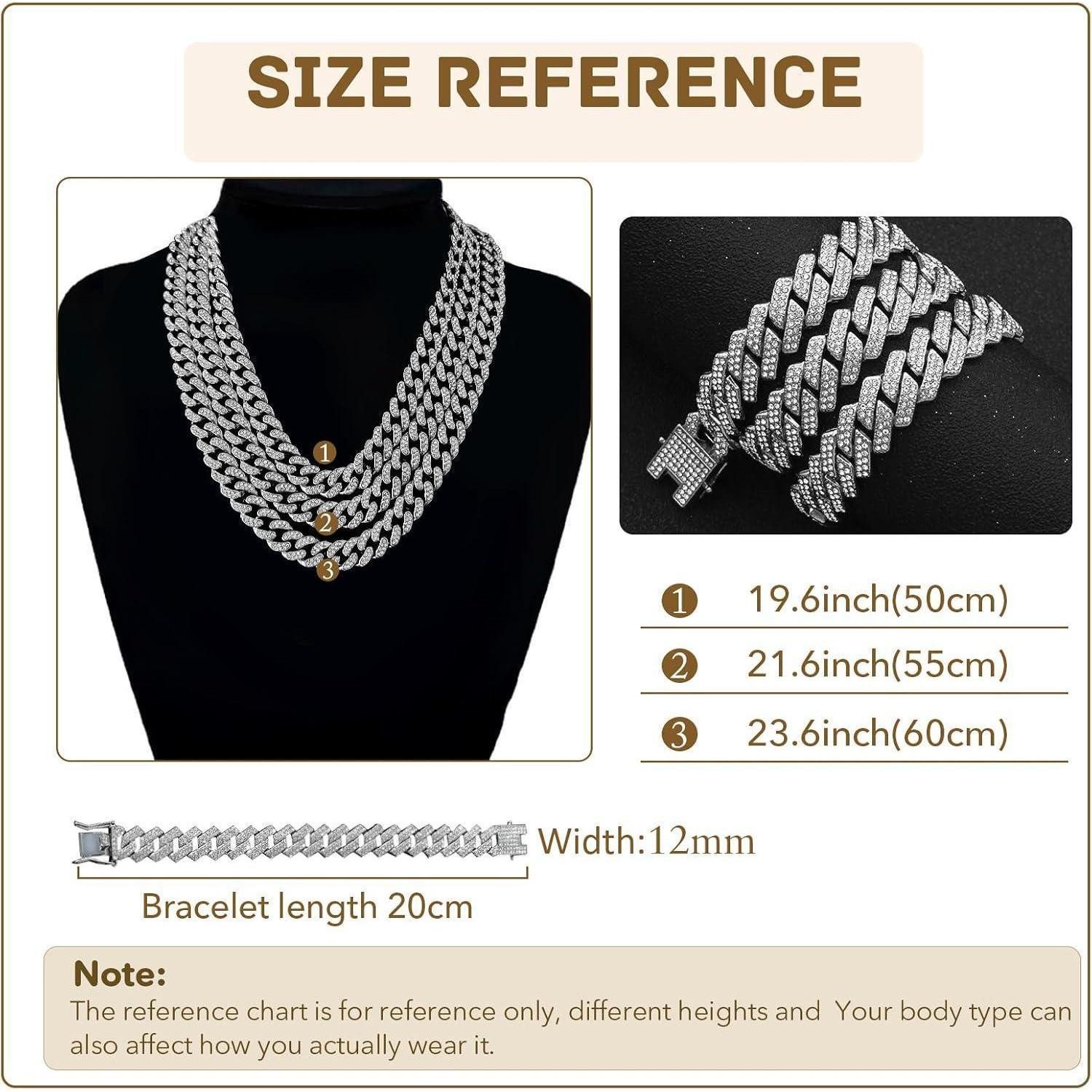 LuxusKollektion Ketten und Armband Set Gliederkette Kubanische 12 mm Silber Gold 55cm Silber 55.0 Zentimeter – Bild 3 von 5