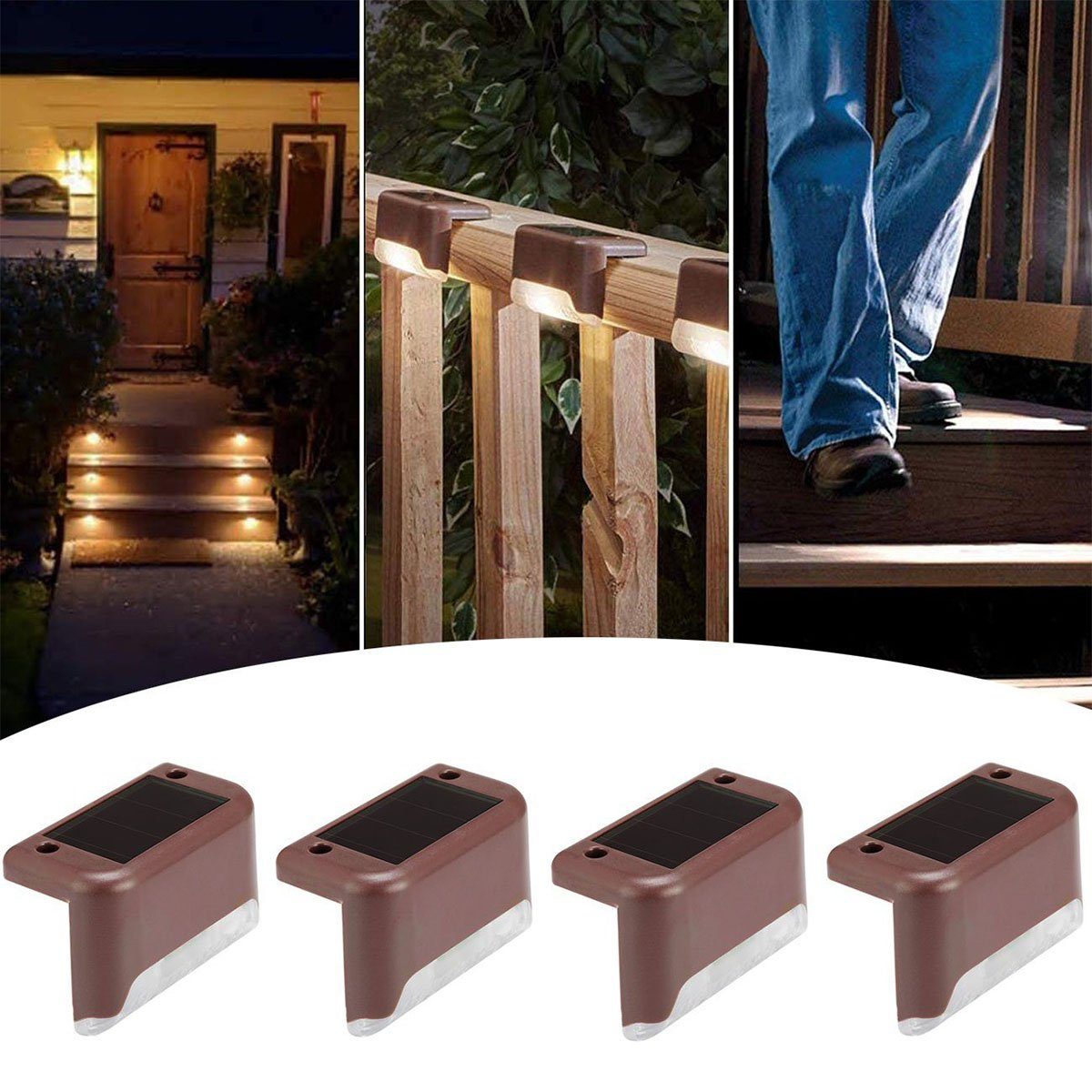 oyajia Gartenleuchte 4x LED Solarleuchten Außen Treppenlicht, IP65 Deck Light, Außen Wasserdichte IP65 Solarlampe Wandleuchte, Außen Fluter Strahler