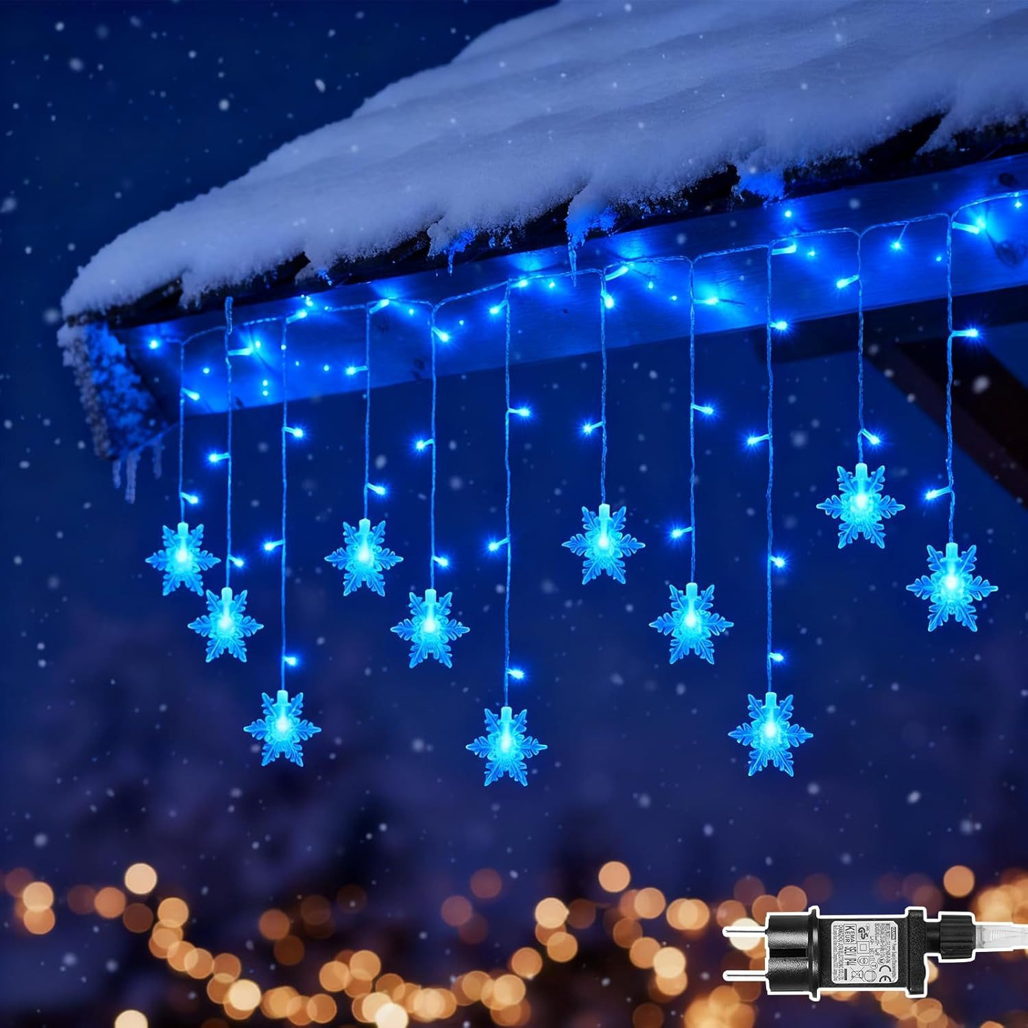 Rosnek LED-Lichtervorhang 12cm Schneeflocke Weihnachtsbeleuchtung, 8 Modi, Timer, anschliessbar, Speicherfunktionen; Wohnzimmer Deko