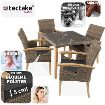 tectake Sitzgruppe Rattan Tisch Tarent mit 4 Stühlen Rosarno, (Set, 5-tlg)