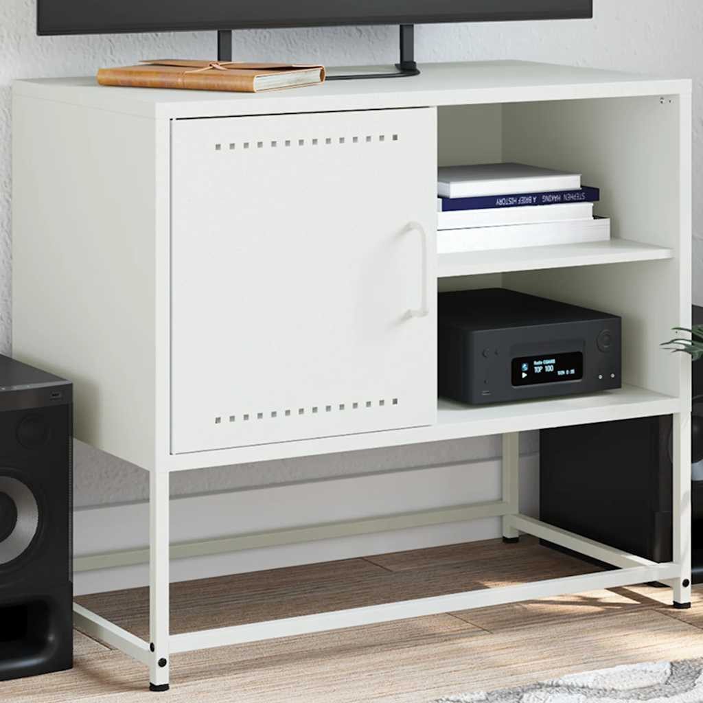 furnicato TV-Schrank Industrie-Stil 68 x 39 x 60,5 cm Weiß (1-St) Stabiles TV-Lowboard mit Fach hinter Tür und offenen Ablagen