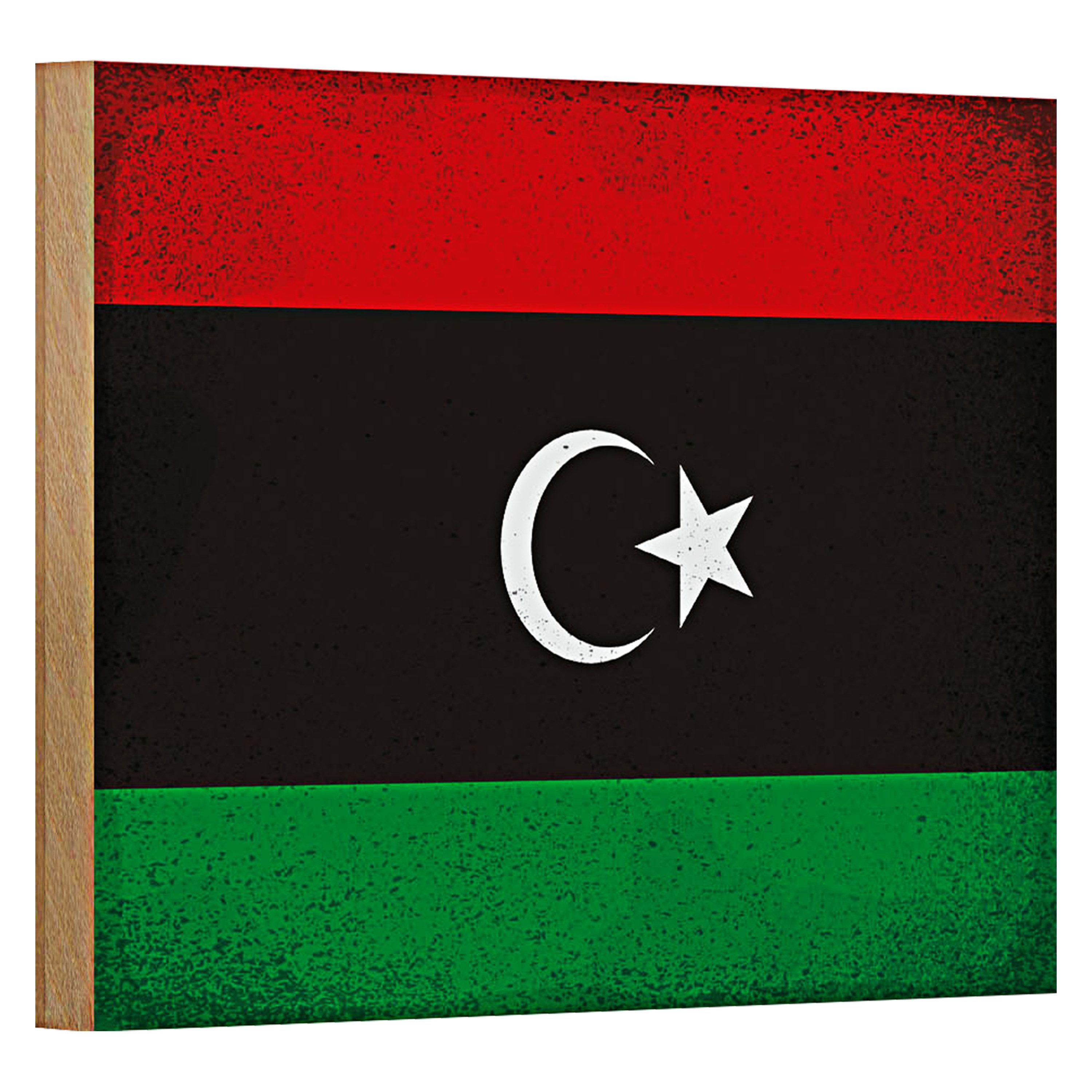 Holzbild Flagge Libyen 18x12cm Flag of Libya Vintage