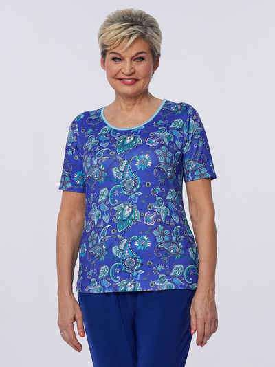 Belli Beaux Kurzarmbluse T-Shirt pflegeleicht mit Paisleydesign in Blautönen