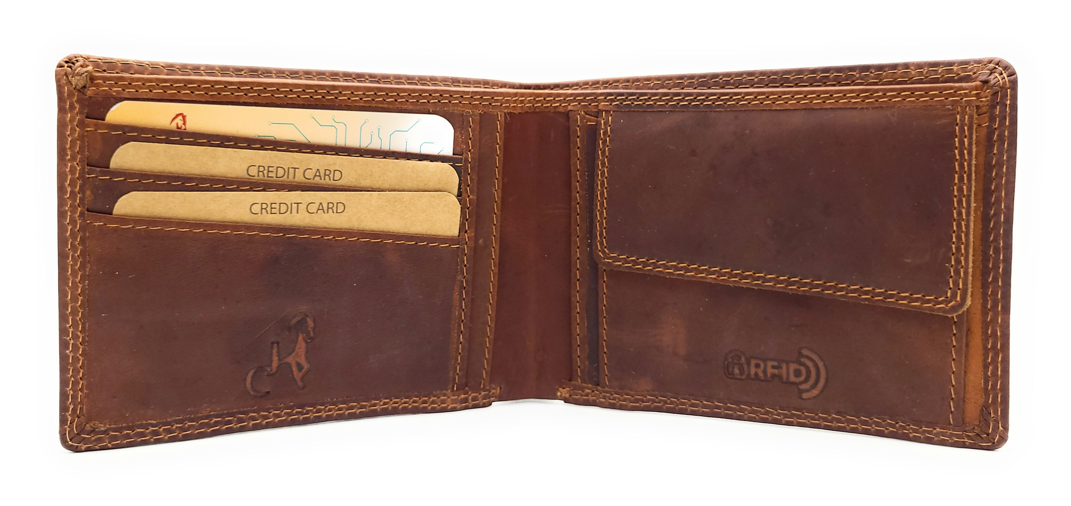 JOCKEY CLUB Geldbörse flaches echt Leder Portemonnaie mit RFID Schutz 6 Kartenfächer, flach, Scheinfächer aus Leder, rostbraun