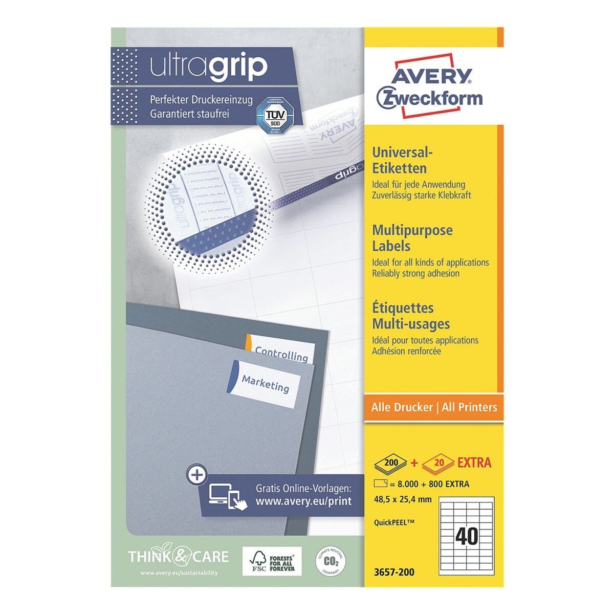 Avery Zweckform Etiketten 3657, 4000 Stück, Absender (48,5x25,4 mm), selbstklebend, mit Abziehhilfe