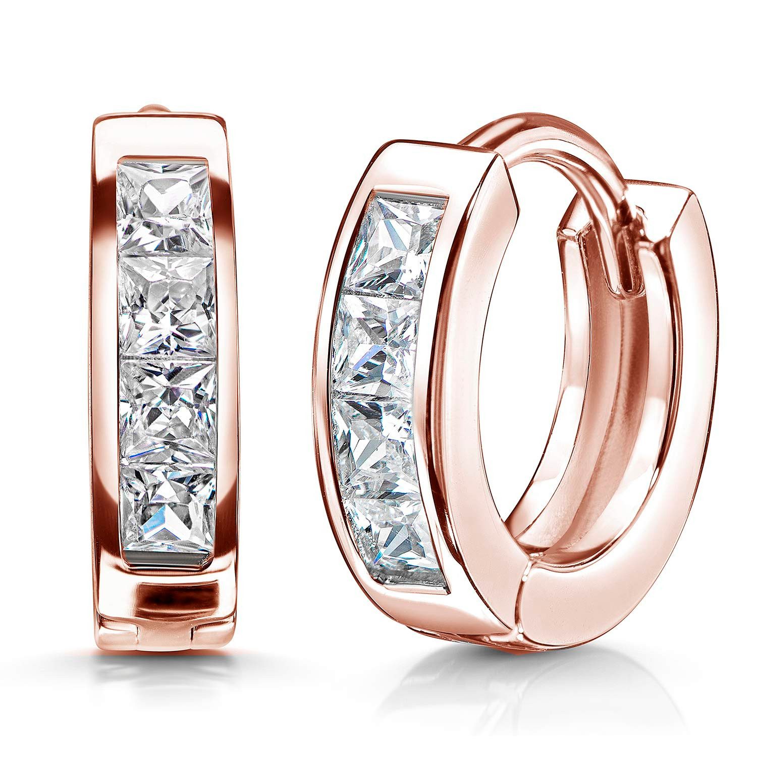 Klappcreolen Damen Rosegold Creolen Zirkonia Weiß Ø15mm SO-453