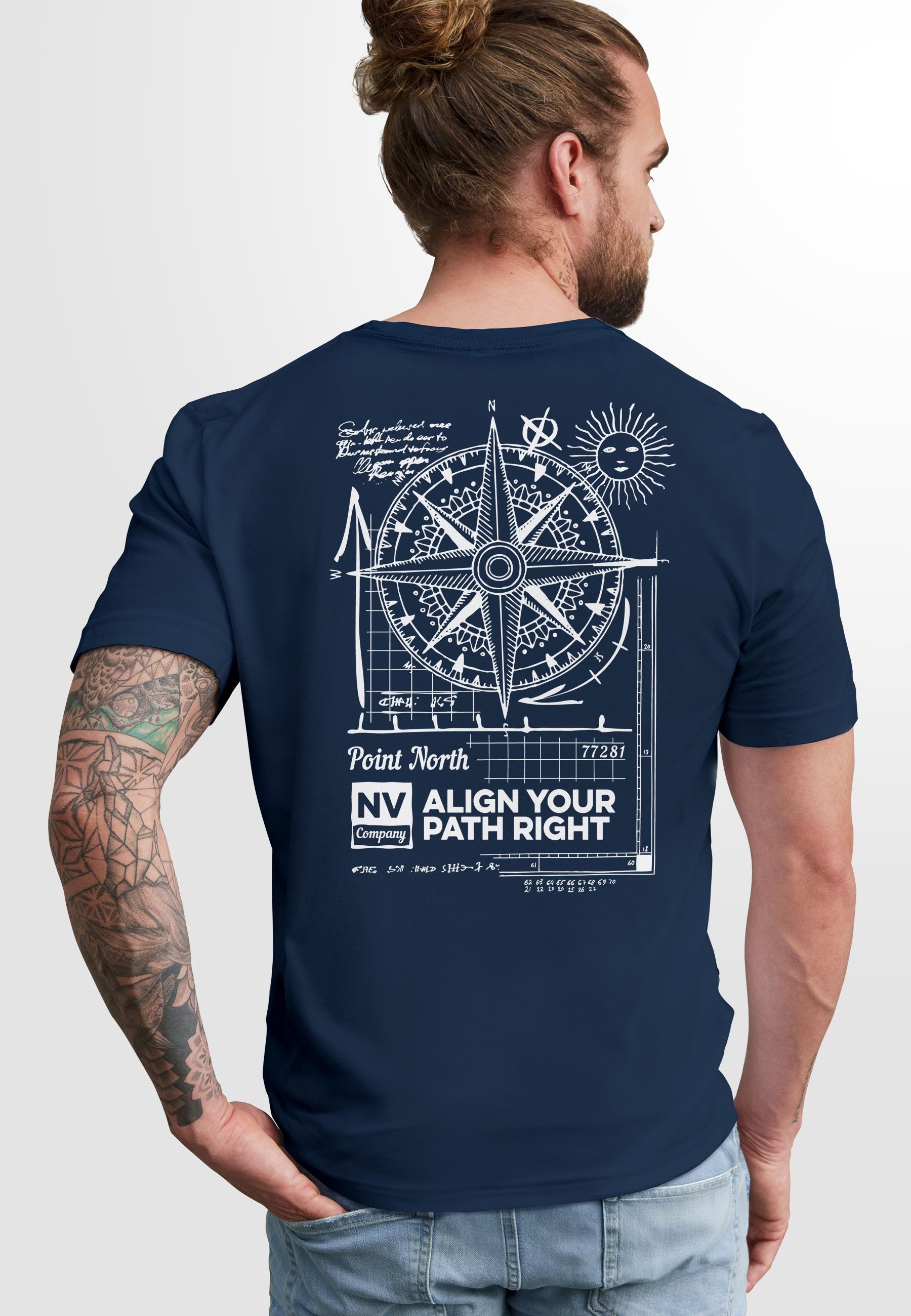 Neverless Print-Shirt Herren T-Shirt Backprint Maritim Kompass Segeln Somme günstig online kaufen