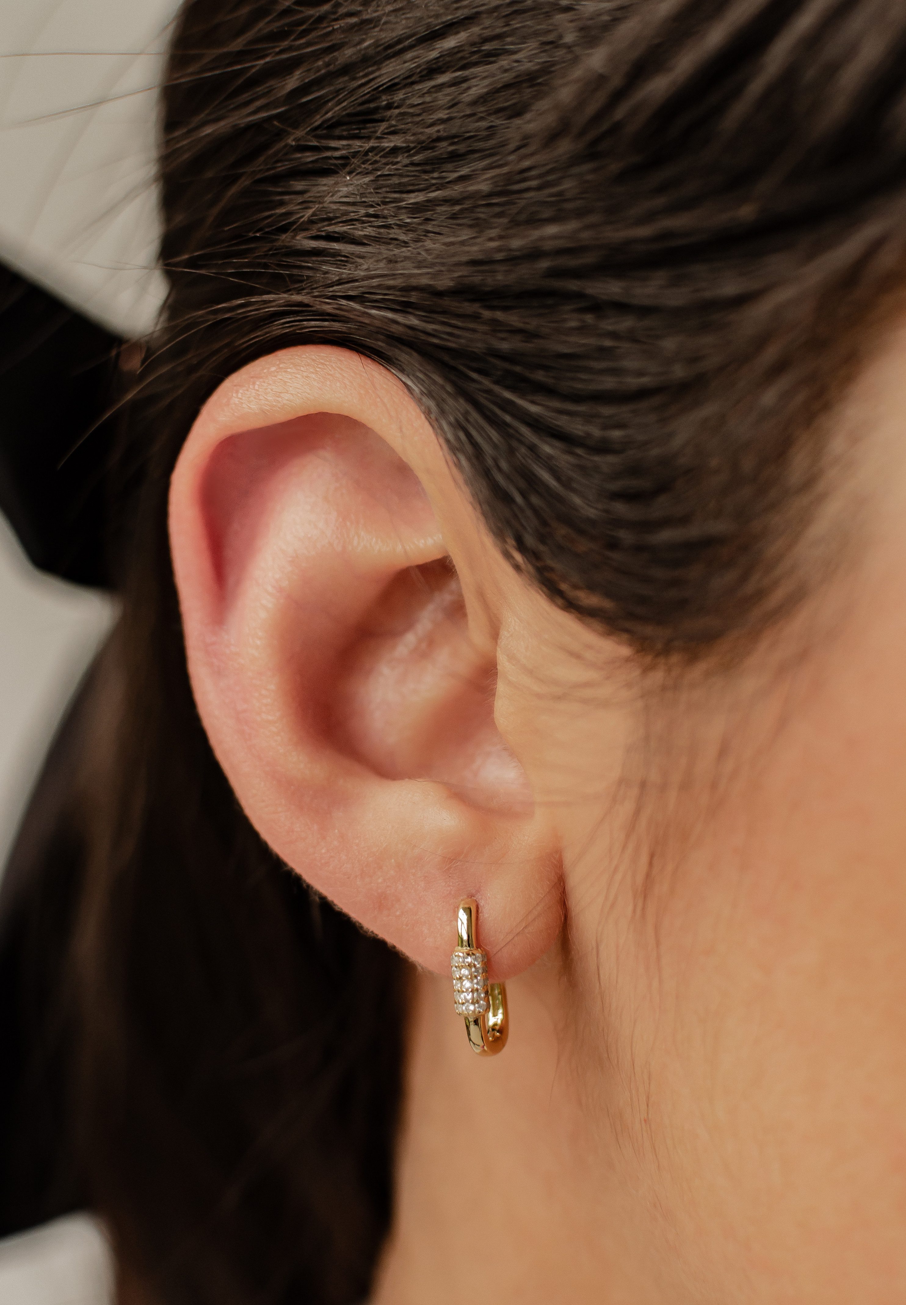 Hey Happiness Paar Creolen Silber Karabiner oval eckig, Vergoldet 18K, Vier günstig online kaufen