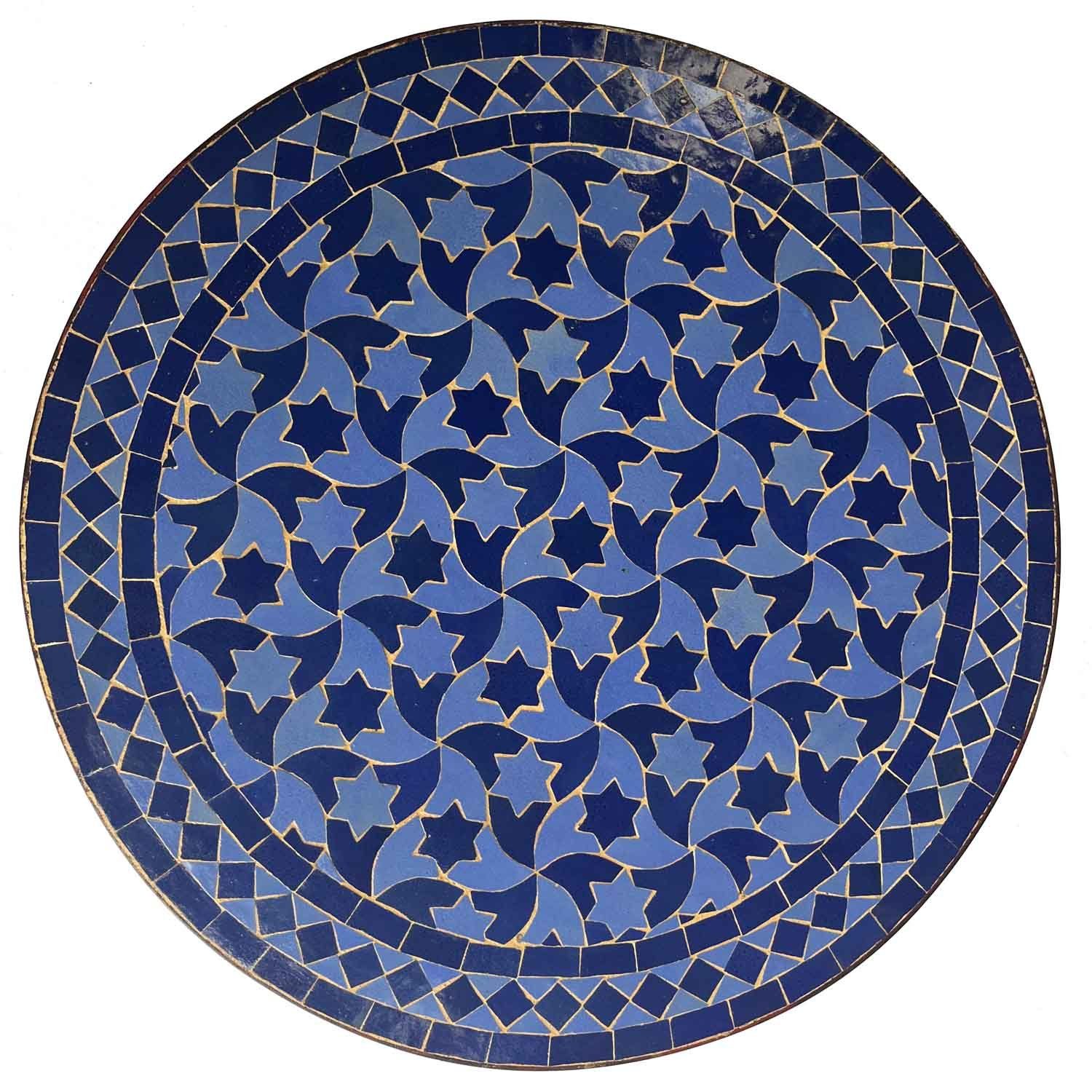 Casa Moro Gartentisch Mosaiktisch Blau Stern Ø 60 cm rund Mosaik Beistelltisch (Bistrotisch, Balkontisch MT2041), Kunsthandwerk aus Marokko