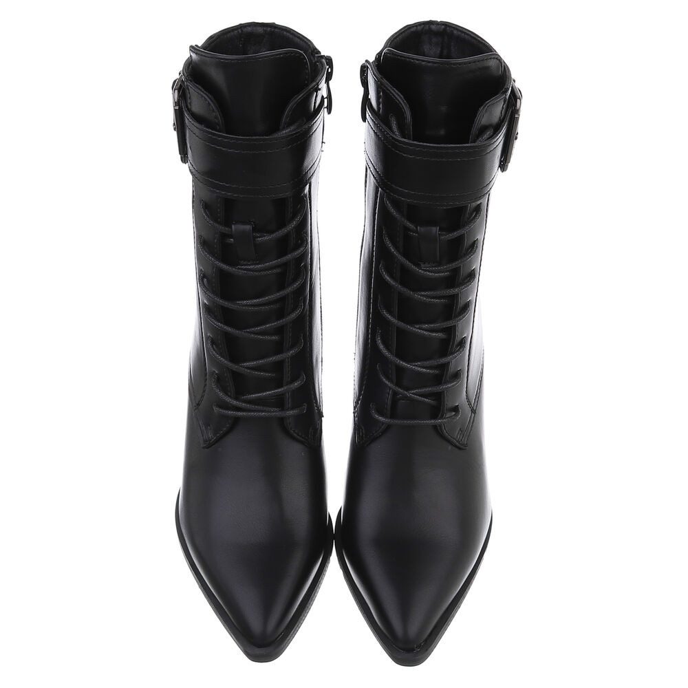 Ital-Design Damen Schnürschuhe Elegant Schnürstiefelette (87740236) Blockabsatz Stiefeletten in Schwarz