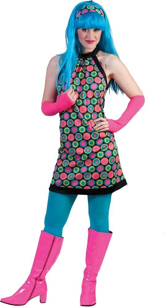 Funny Fashion Kostüm Polka Dot Kleid für Damen - Blau, 60er 70er Jahre