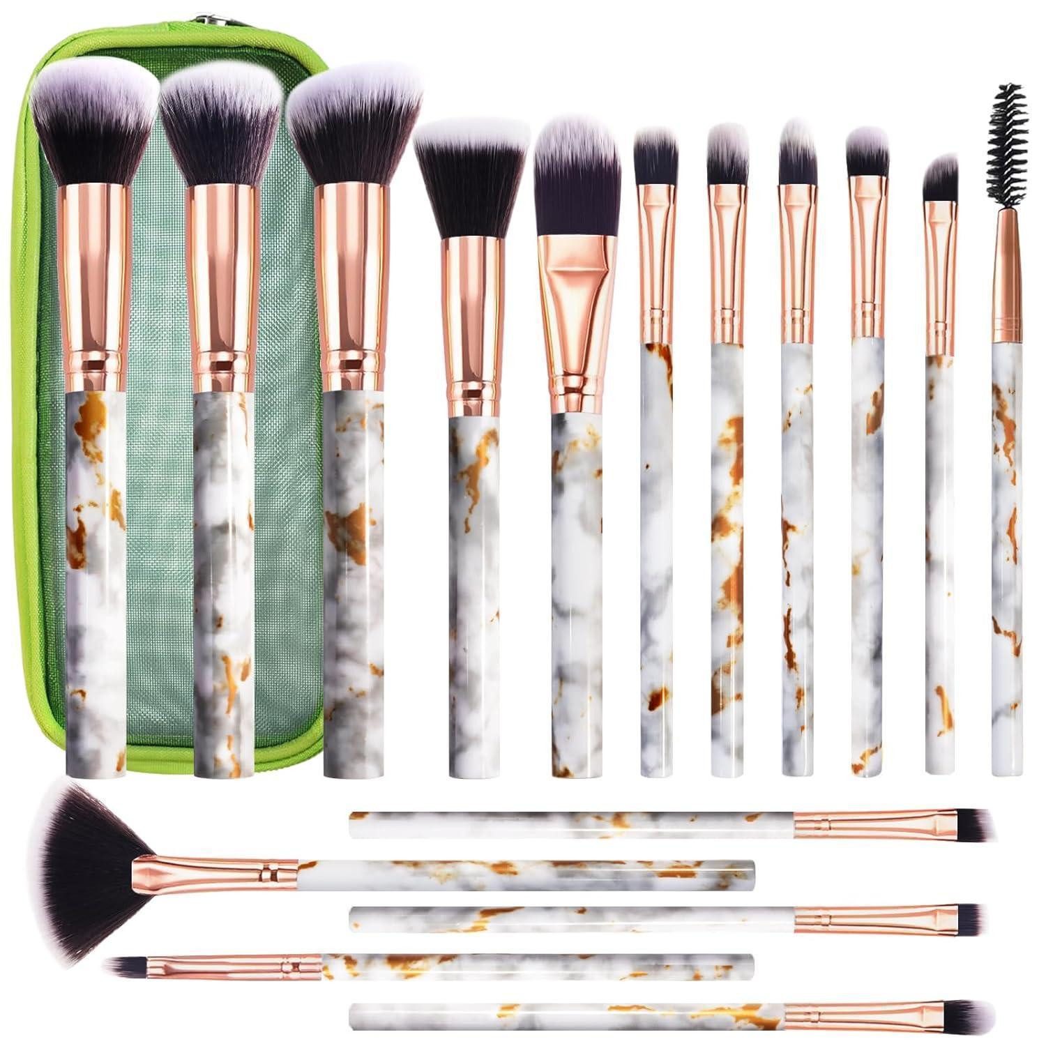Kosmetikpinsel-Set Pinselset Makeup Marmor Foundation Lidschatten 16 Stück mit Tasche