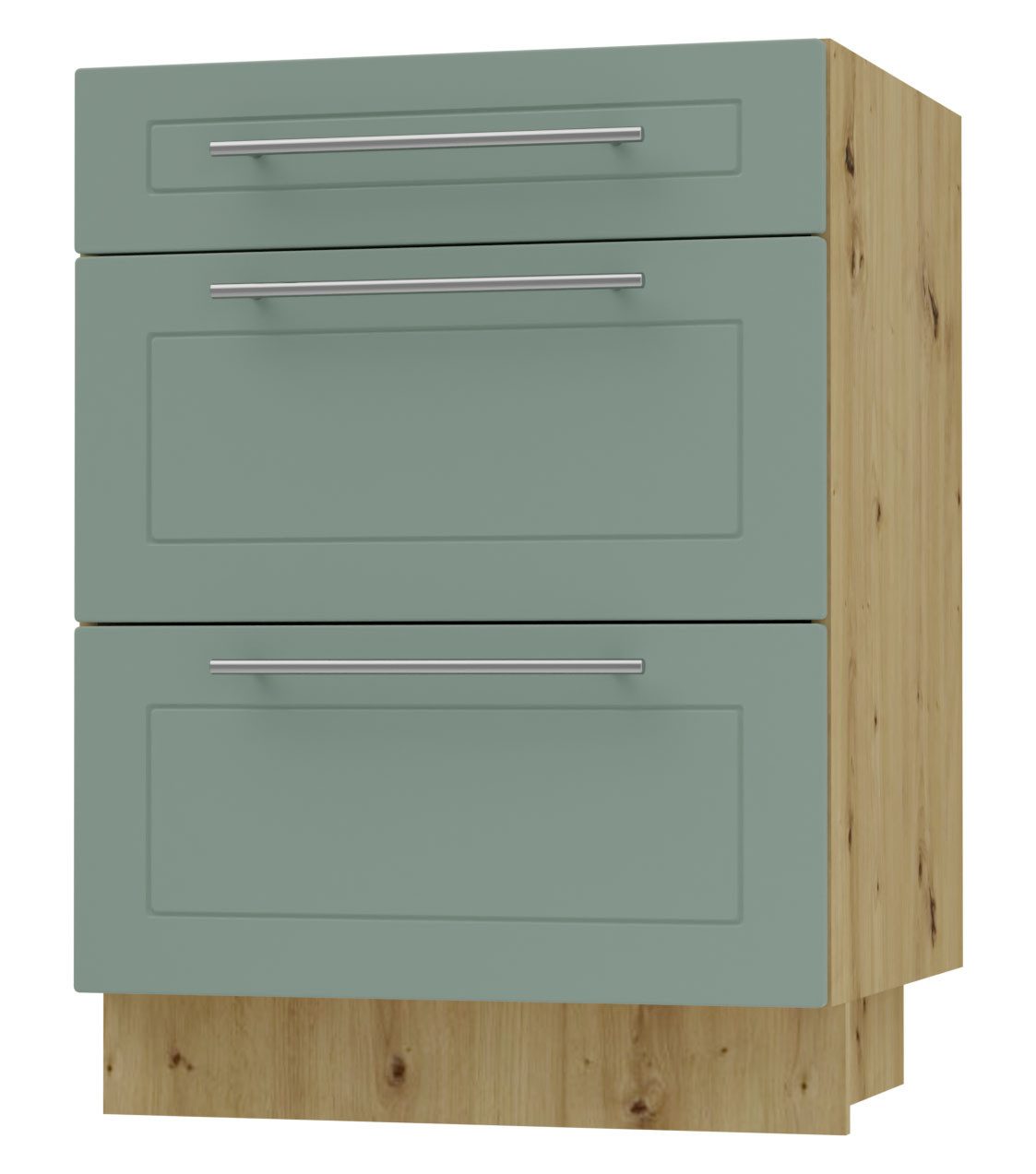 Feldmann-Wohnen Auszugsunterschrank Kvantum (Schubladen mit Teilauszug, Selbsteinzug und Soft-Close-Funktion, 1-St., Fronten mit dekorativen Fräsungen und leicht abgerundeten Ecken) 60x50x82cm eiche artisan - mint (Q-D3M/60)