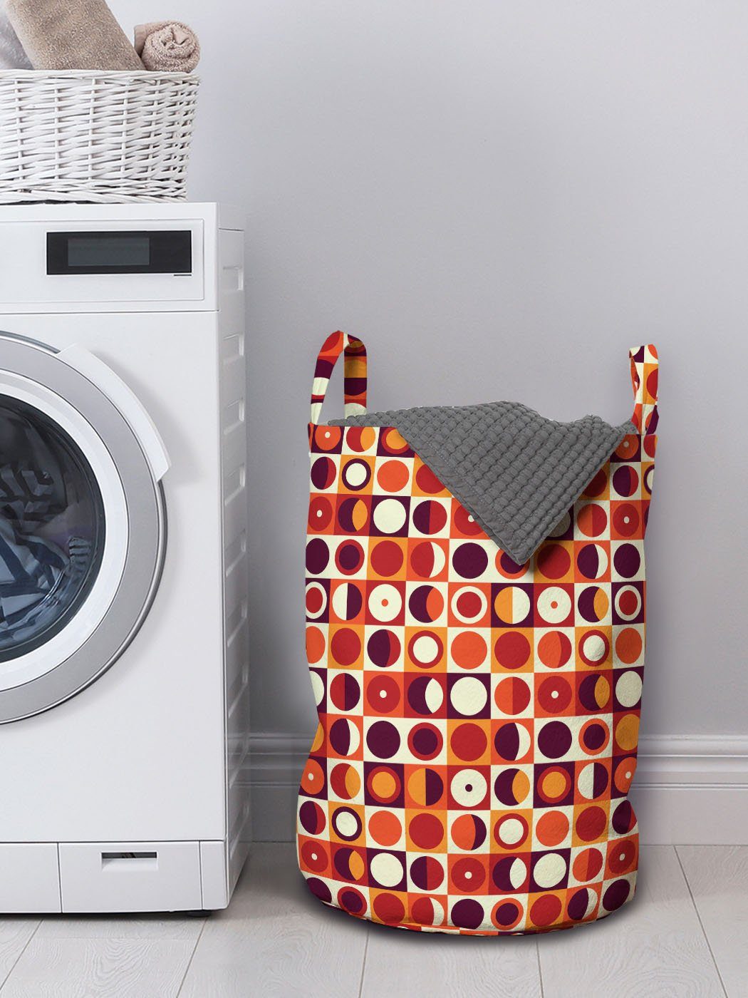 Abakuhaus Wäschesäckchen Wäschekorb mit Waschsalons, für Style Sixties Geometrisch Kordelzugverschluss Griffen Ovals