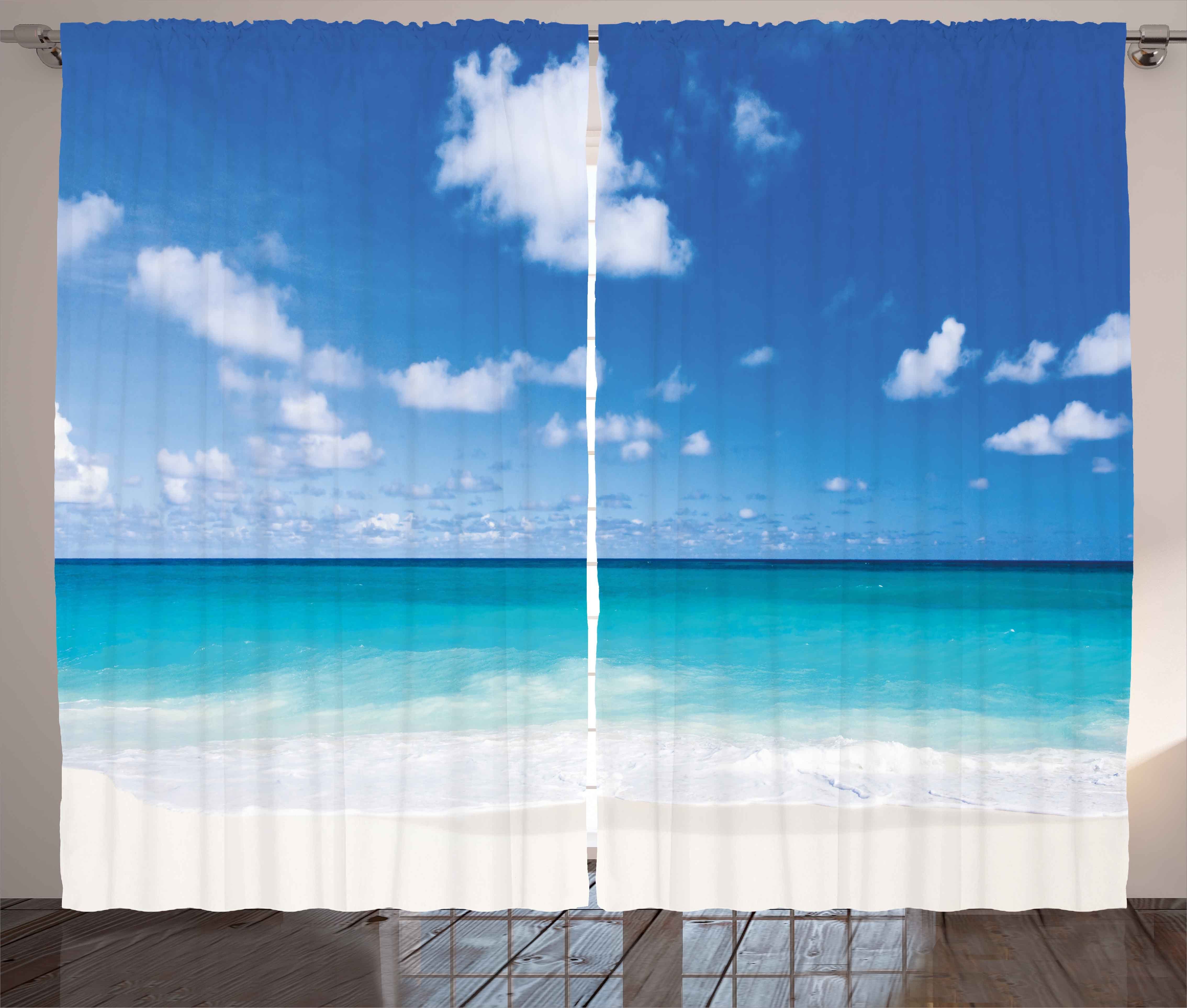 Vorhang und Abakuhaus, Küste Schlaufen Ozean mit Haken, Barbados Gardine Schlafzimmer Kräuselband Sommer