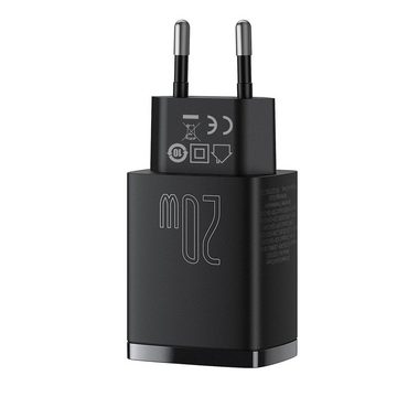Baseus Schnellladegerät USB / USB Type C 20W 3A PD, QC 3.0 schwarz Schnelllade-Gerät (1-tlg)