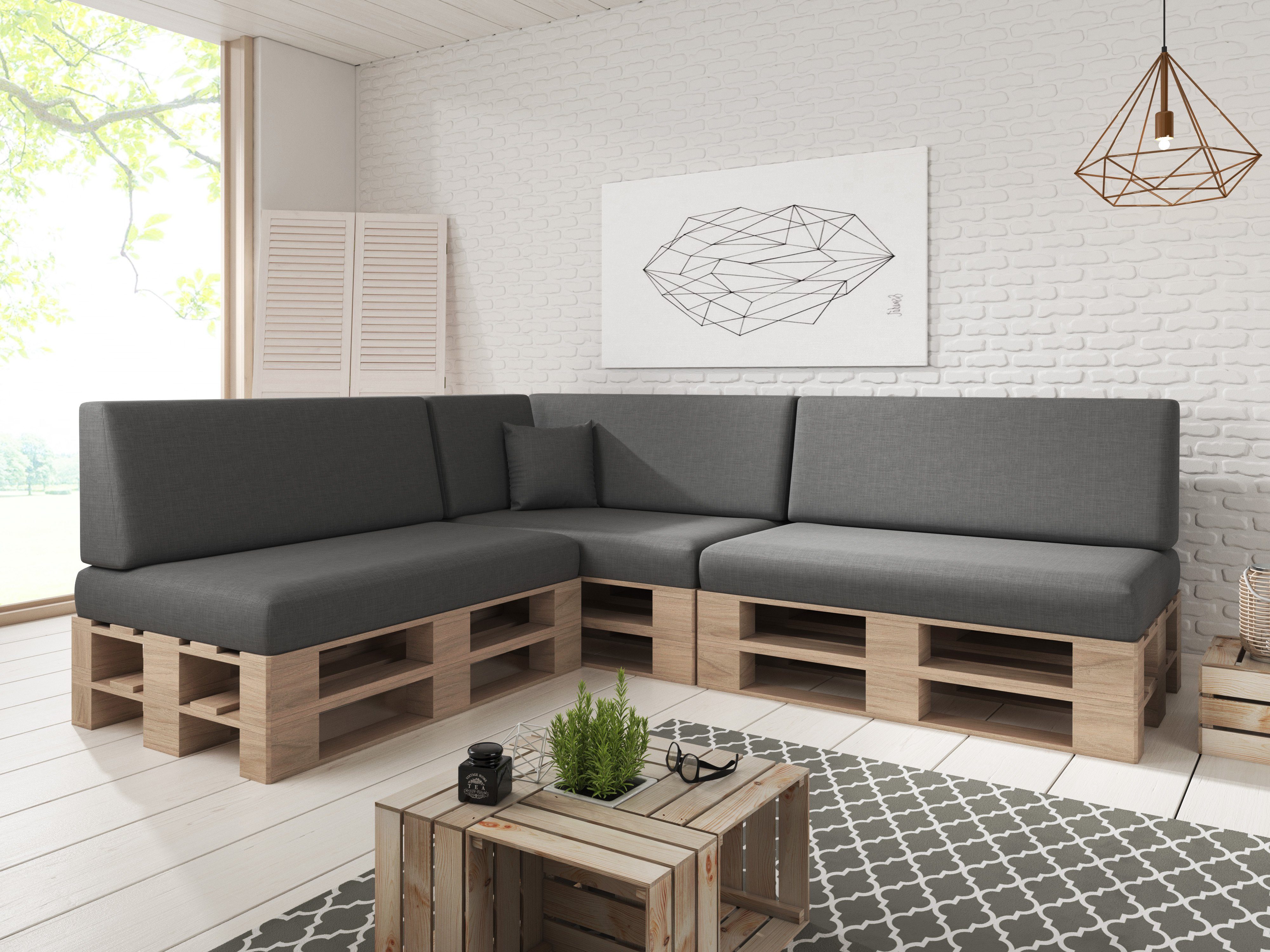 sunnypillow Palettenkissen Milano - 8er Set Palettenauflage mit abnehmbarem Bezug Kaltschaum, 8er Set Palettenkissen