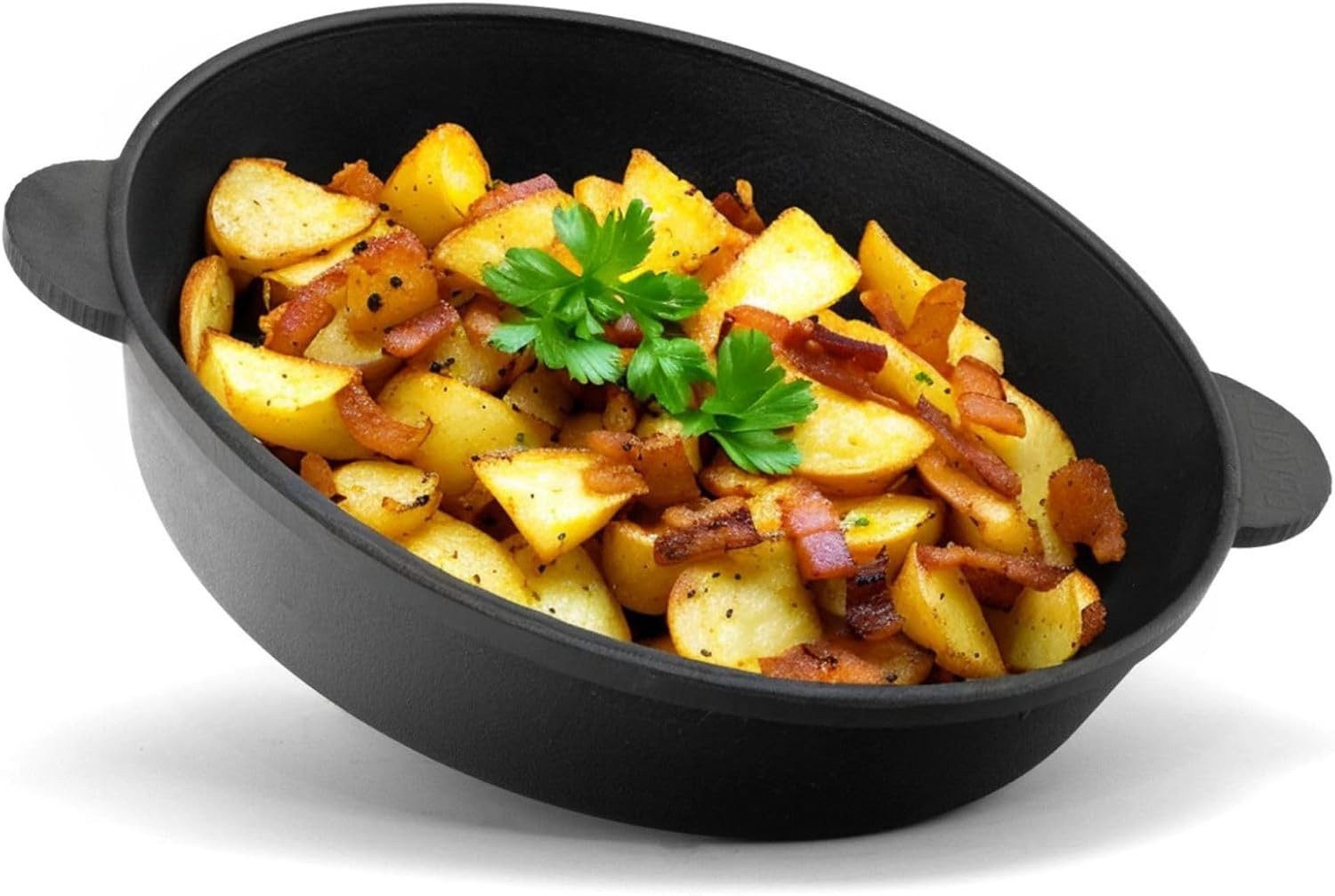 BIG-PAN Schmortopf Ø28 cm Schmorpfanne Gusseisen mit zwei Griffen Bratpfanne Induktion, Gusseisen