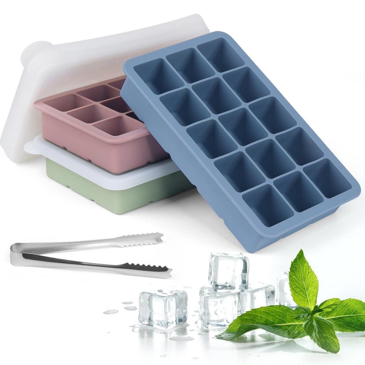 LuxusKollektion Eiswürfelform Eiswürfelform Silikon 45fach Deckel Whisky Blau