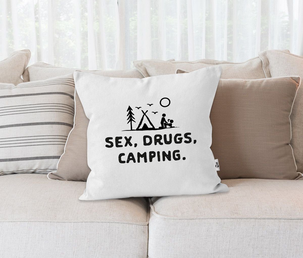 MoonWorks Dekokissen Kissen-Bezug Outdoor Design lustig Deko-Kissen Camping Sex Baumwolle MoonWorks® Drugs Kissen-Hülle