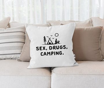 MoonWorks Dekokissen Kissen-Bezug Outdoor Design lustig Sex Drugs Camping Kissen-Hülle Deko-Kissen Baumwolle MoonWorks®