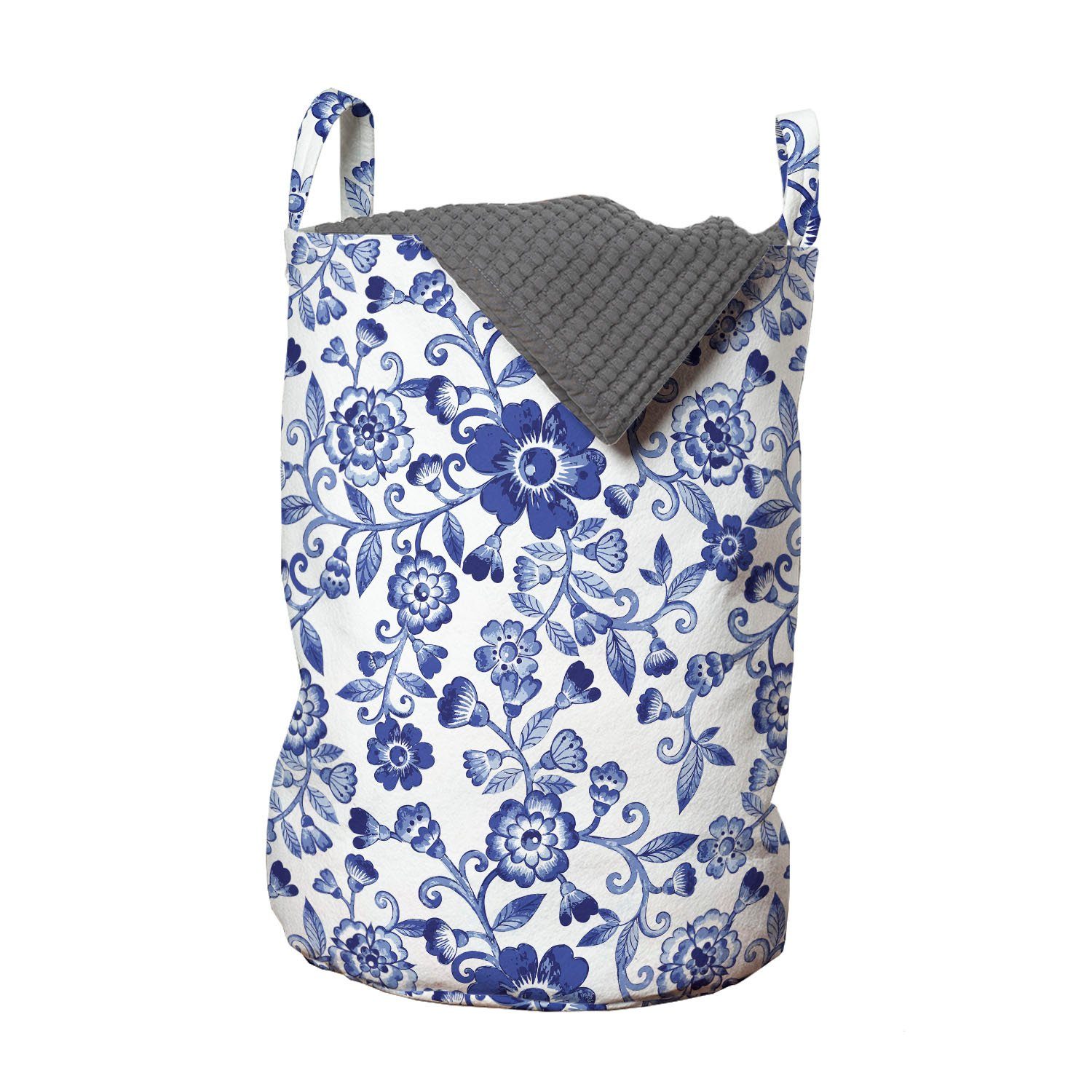 Vibrierende Aquarell Abakuhaus Wäschekorb Waschsalons, blaue Blumen mit Griffen Wäschesäckchen für Kordelzugverschluss