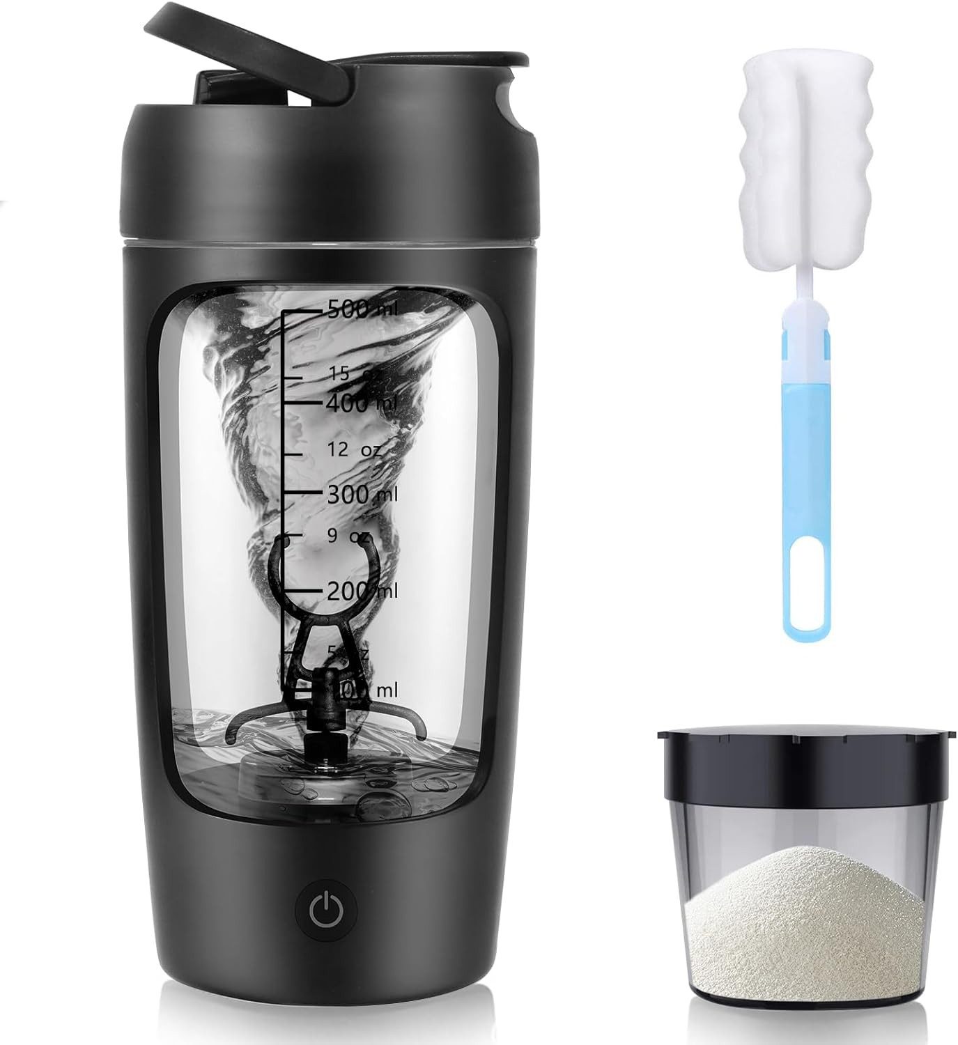 Vashoy Elektrischer Shaker 650 ML Elektrischer Shaker mit Pulverfach, BPA-freier, USB-C aufladbar, 7,4 W, Eiweiß Shaker Elektrisch für Potein Pulver und Milchshake