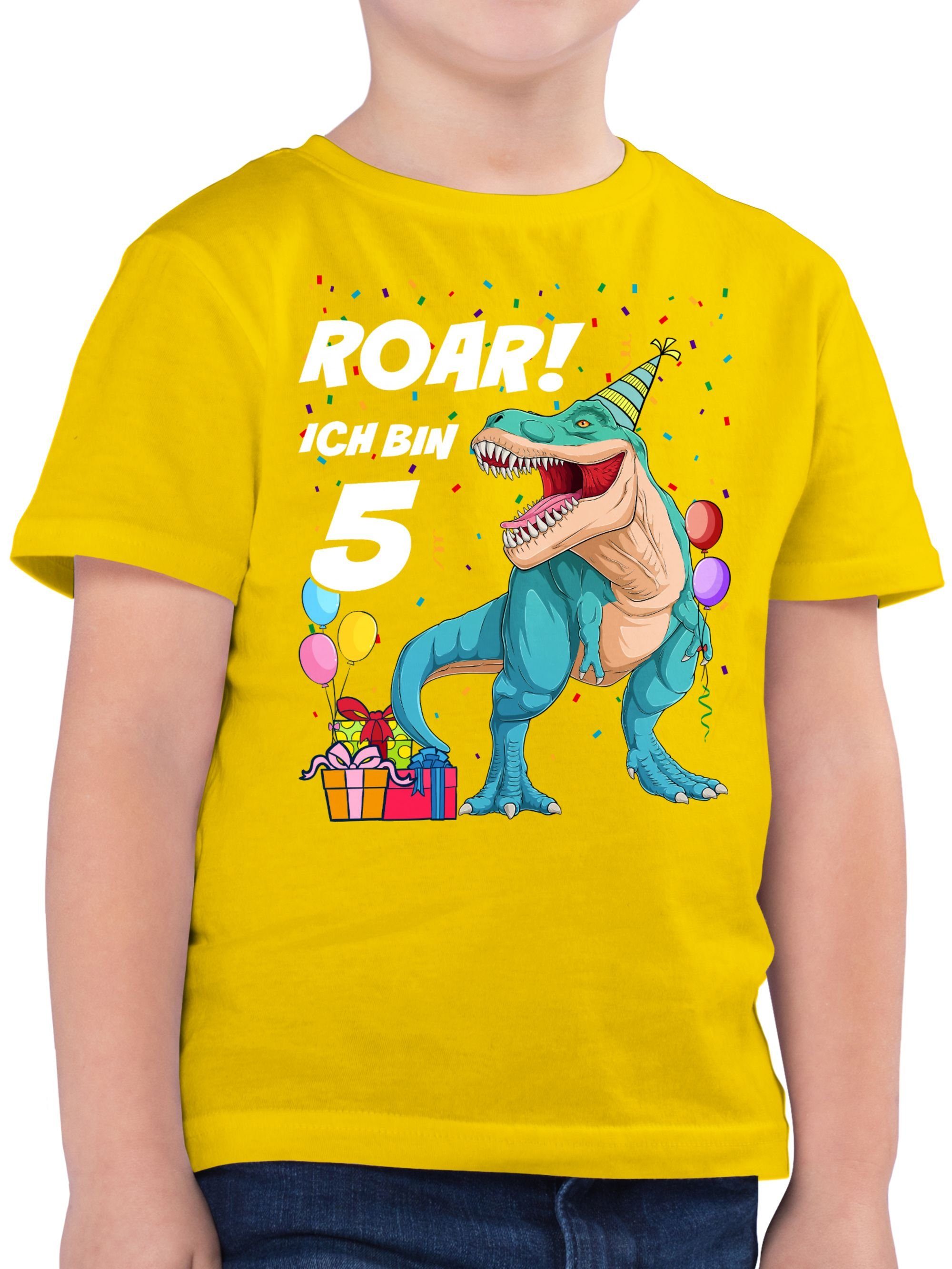 Shirtracer T-Shirt Ich bin 5 Jahre - T-Rex Dinosaurier Dino 5. Geburtstag 02 Gelb