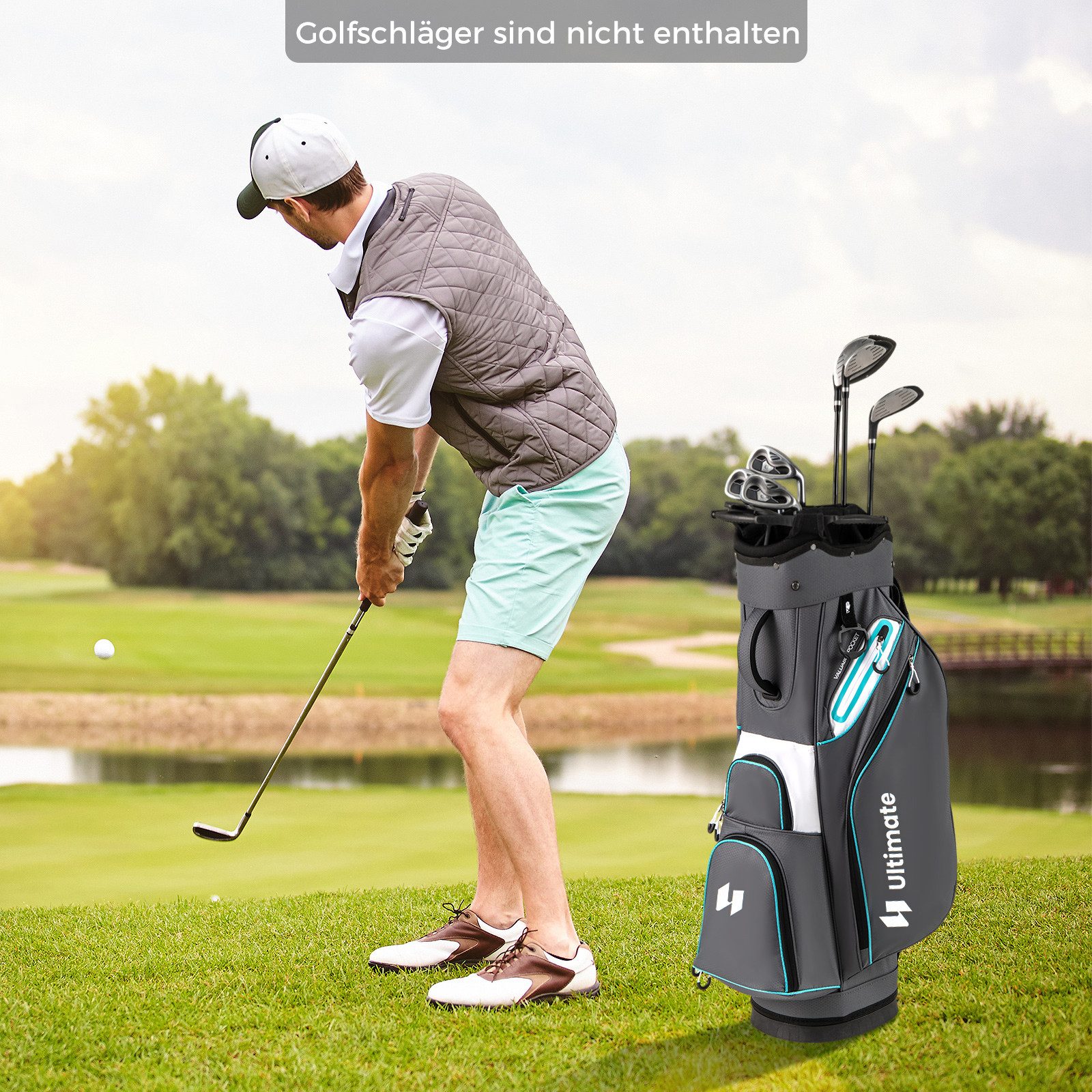 COSTWAY Golfballtasche, Golfwagen-Tasche, mit 14-fach unterteiltem Oberteil