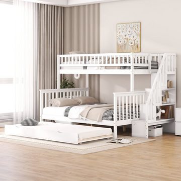 SOFTWEARY Etagenbett mit 2 Liegeflächen und Gästebett (90x200 cm/140x200 cm), Kinderbett mit Rausfallschutz, Holzbett