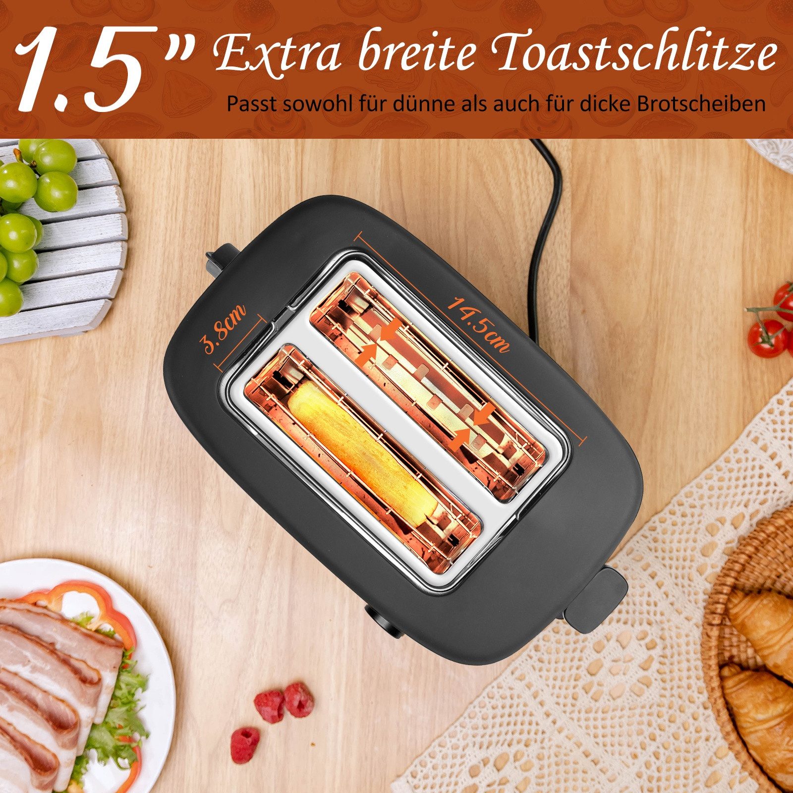 Aigostar Frühstücks-Set Edelstahl Wasserkocher 1,7L / 2-Scheiben Langschlitz Toaster, Schwarz, Elegantes Design & starke Leistung, Komfortabel im Alltag – Bild 3 von 5