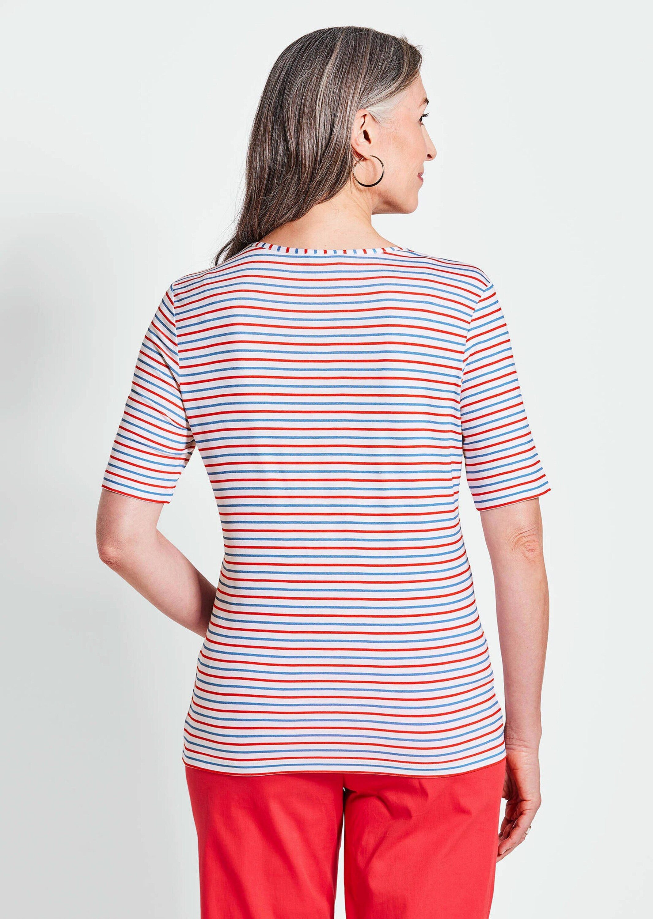 GOLDNER T-Shirt Kurzgröße: Mehrfarbiges Design, Shirt aus elastischem Viskosemix, Halbarm