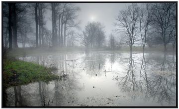 Papermoon Infrarotheizung See im Wald, Nebel als Bildheizung, im schwarzen Aluminiumrahmen, HZ(914), TÜV-Rheinland/GS zertifiziert, angenehme Strahlungswärme