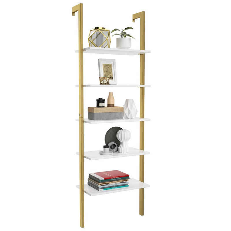 COSTWAY Leiterregal Bücherregal, 5-stufig, mit Metallrahmen, 183 cm