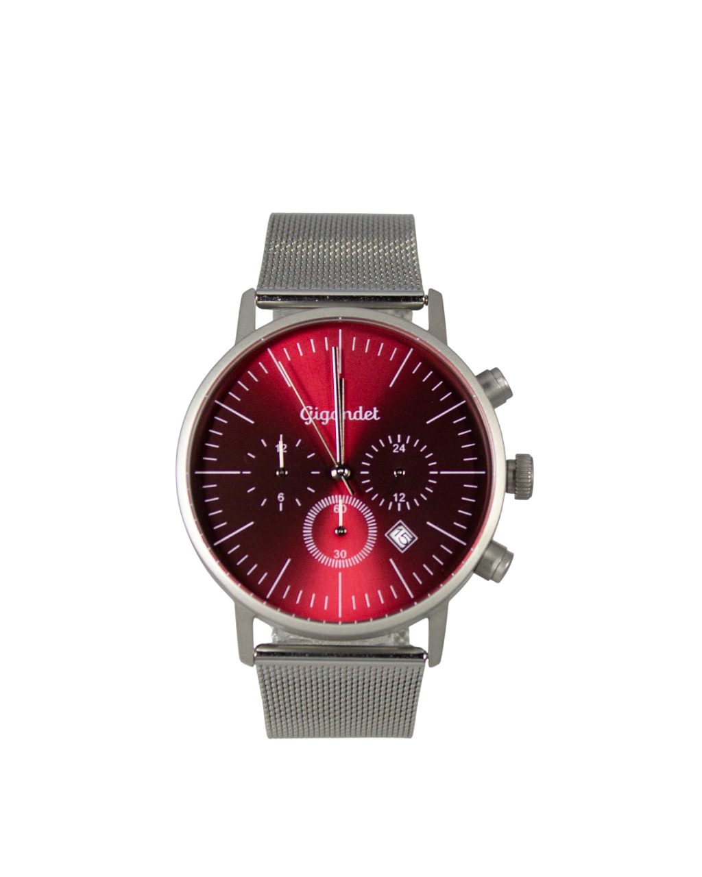 Gigandet Quarzuhr Armbanduhr Multifunktion Herren Damen Edelstahl Silber Rot G22-009, Mineralglas, 2. Zeitzone, Datumsanzeige, 24-Std. Anzeige