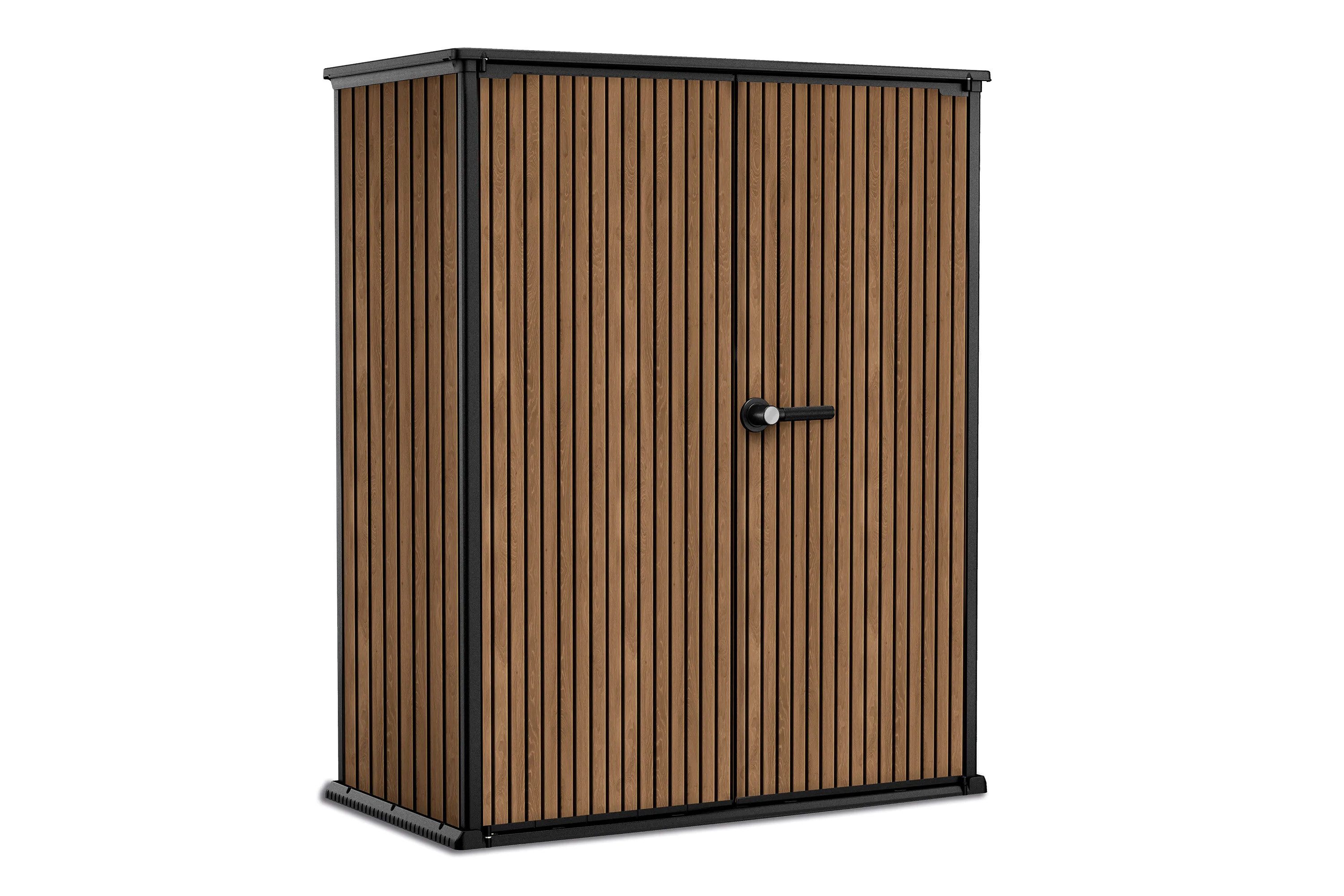 Focus Garden Garten-Geräteschrank "Deco Vertical" 1400L Holzoptik wetterfest mit 2 Regalen, Abschließbar, L140cm x B73,6cm x H170,4cm