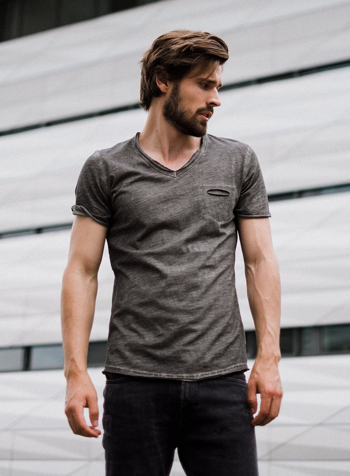 Key Largo T-Shirt Soda vintage Look uni Basic T00619 V-Ausschnitt unifarben kurzarm slim fit – Bild 3 von 5