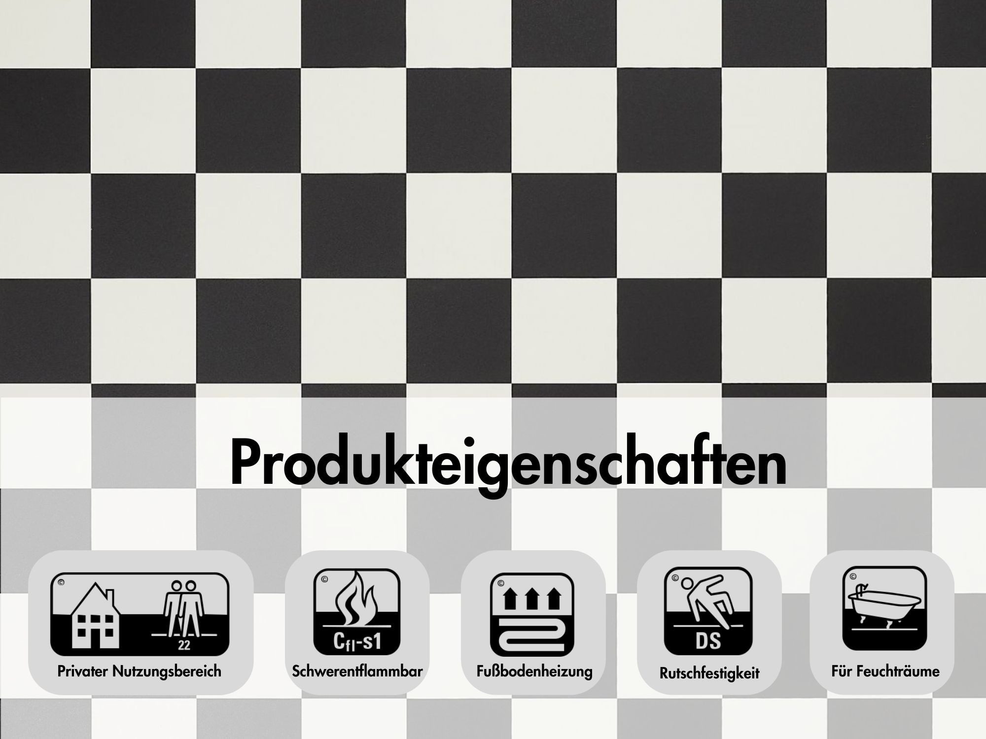 misento Vinylboden Smart in Schachbrett Schwarz-Weiß, für Feuchtraum- und Privatbereiche, PVC Bodenbelag Meterware 200/400 cm breit, Stärke 2,8 mm – Bild 5 von 5