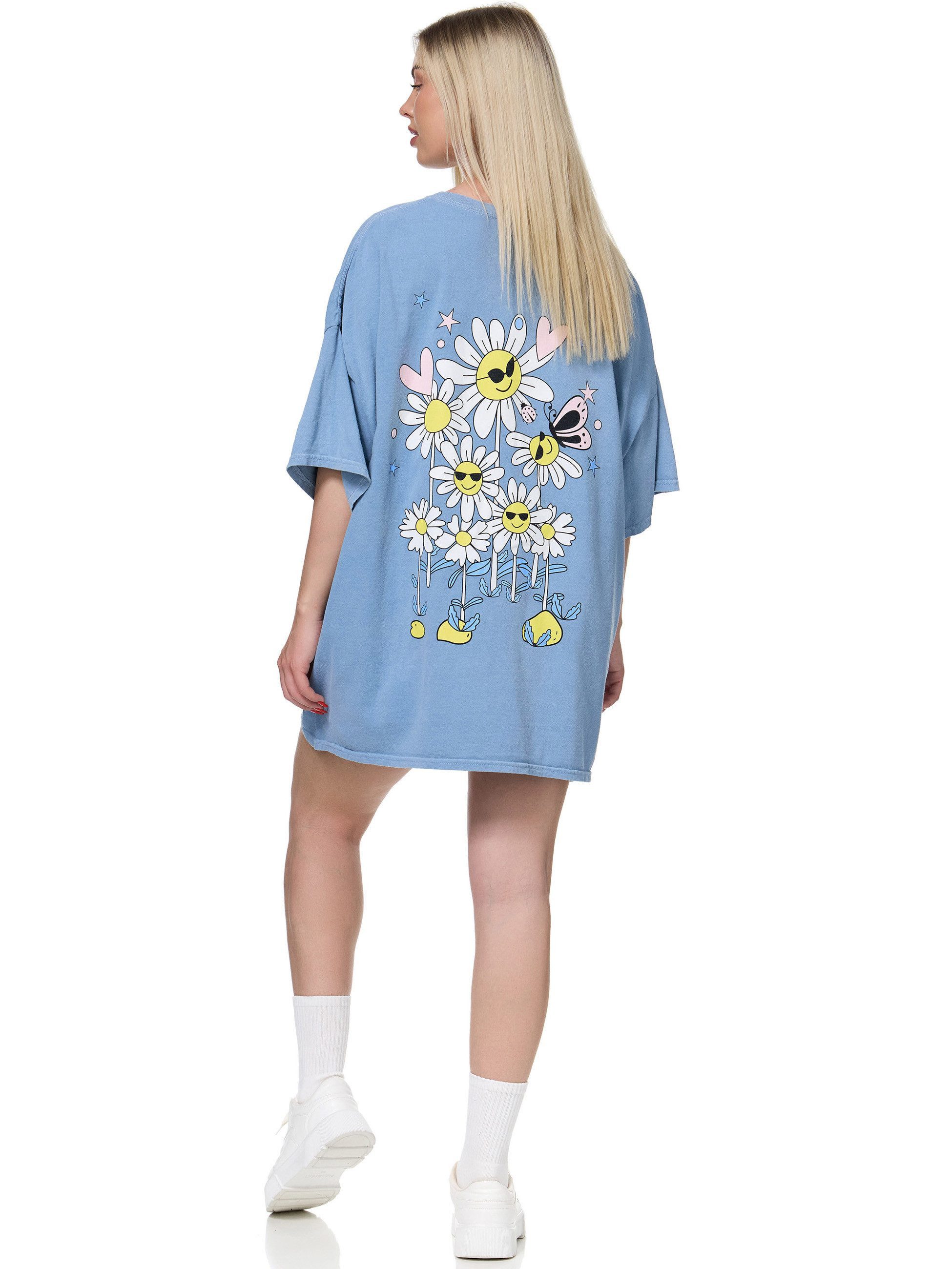 Worldclassca T-Shirt Worldclassca Oversized Print HAPPY T-Shirt lang Sommer Oberteil