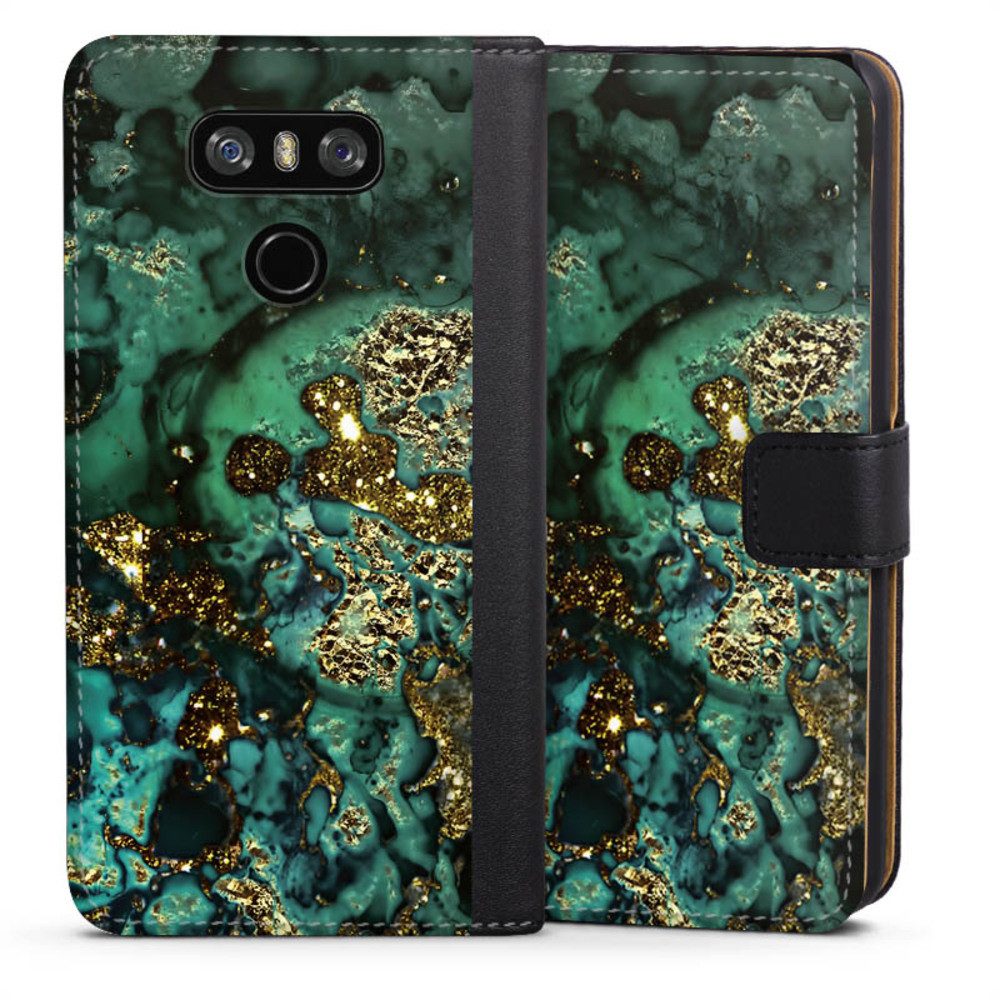 DeinDesign Handyhülle Marmor Glitzer Look Muster Cyan Glitter Marble Look, LG G6 Hülle Handy Flip Case Wallet Cover Handytasche Leder
