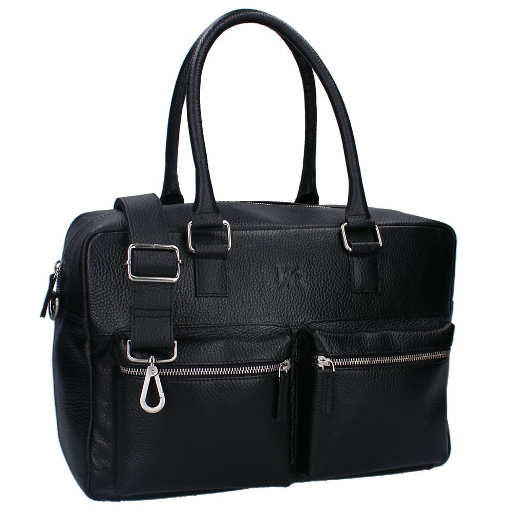 Vadobag Wickeltasche Schwarze Wickeltasche mit 2 Fronttaschen Echt Leder mit Unterlage