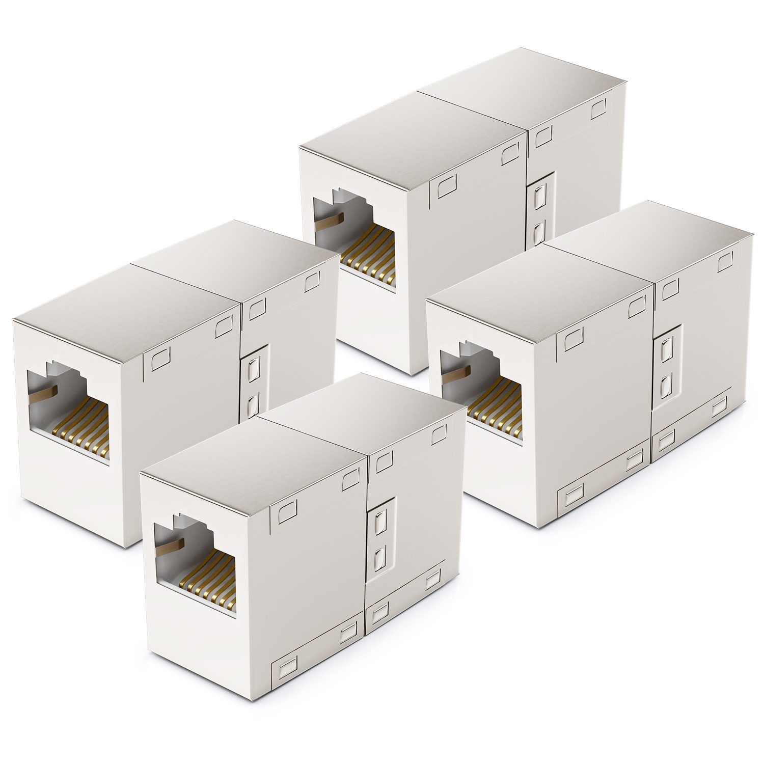 deleyCON deleyCON 4x RJ45 Netzwerkkabel Kupplung Patchkabel Verbinder Modular Netzwerk-Adapter