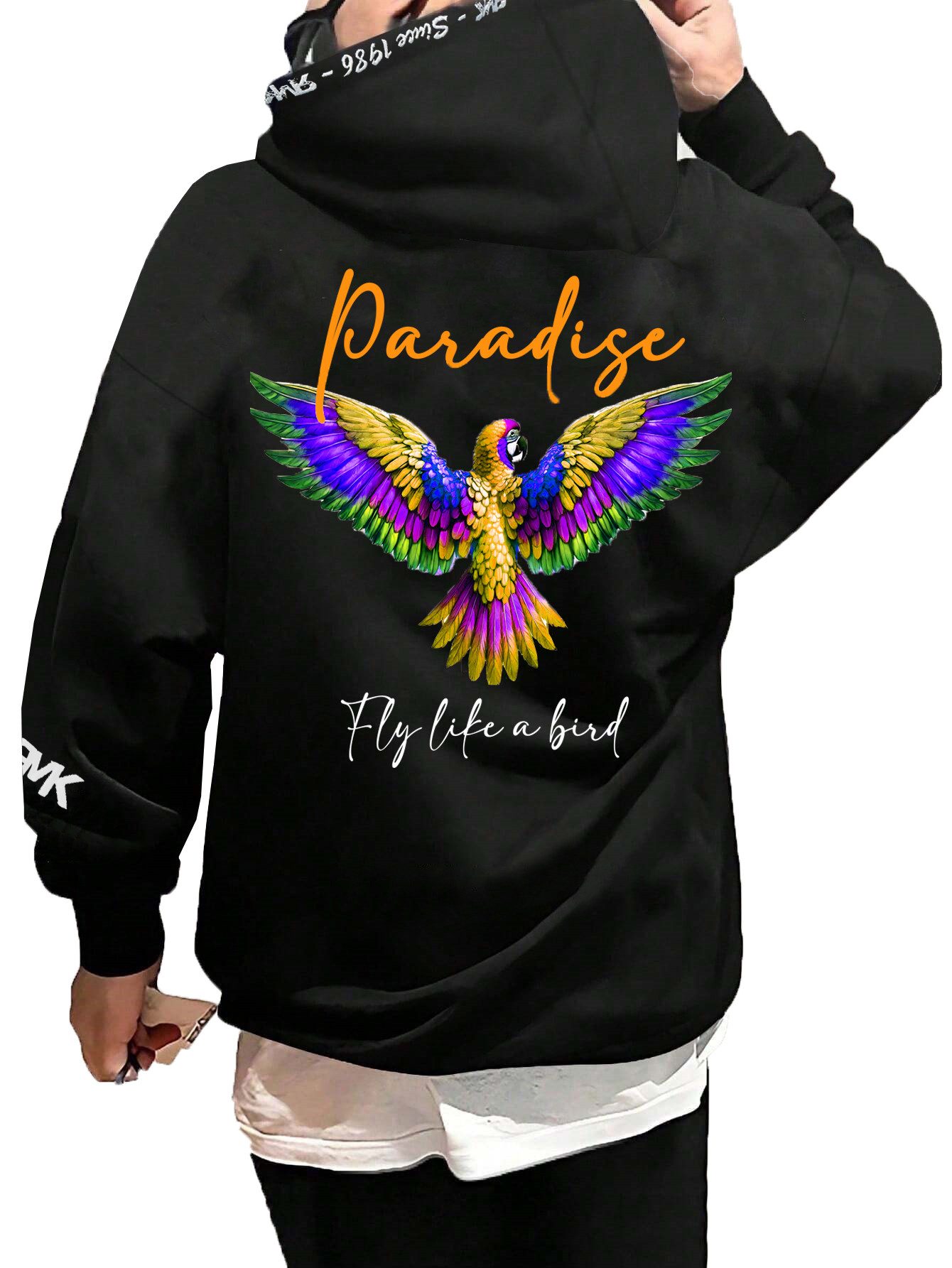 RMK Hoodie Herren Kapuzenpullover Pullover Pulli Paradise Mit Papagei Print