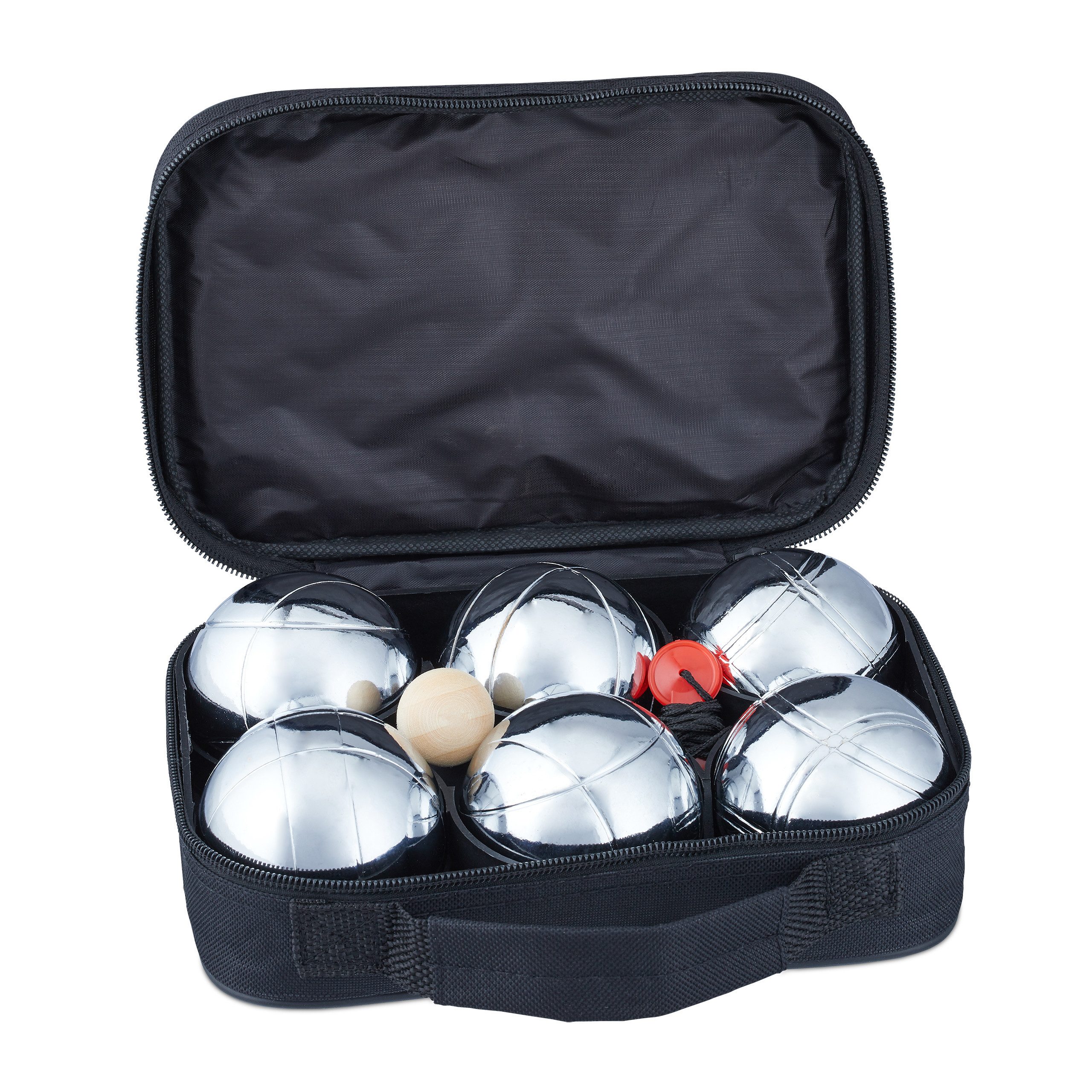 relaxdays Bowlingball Boule Set Metall 6 Kugeln