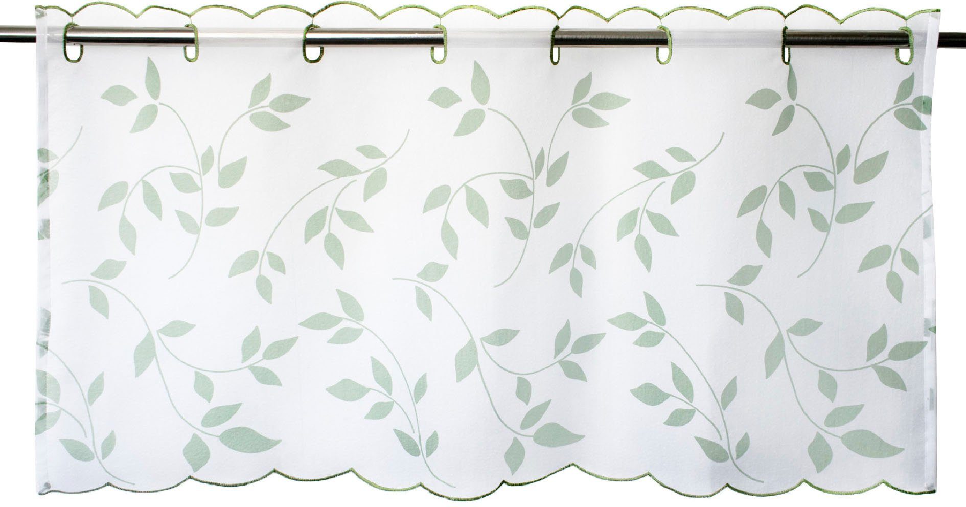 Scheibengardine Blätter, Delindo Lifestyle, Stangendurchzug (1 St), transparent, Voile, mit Stangendurchzug für die Küche