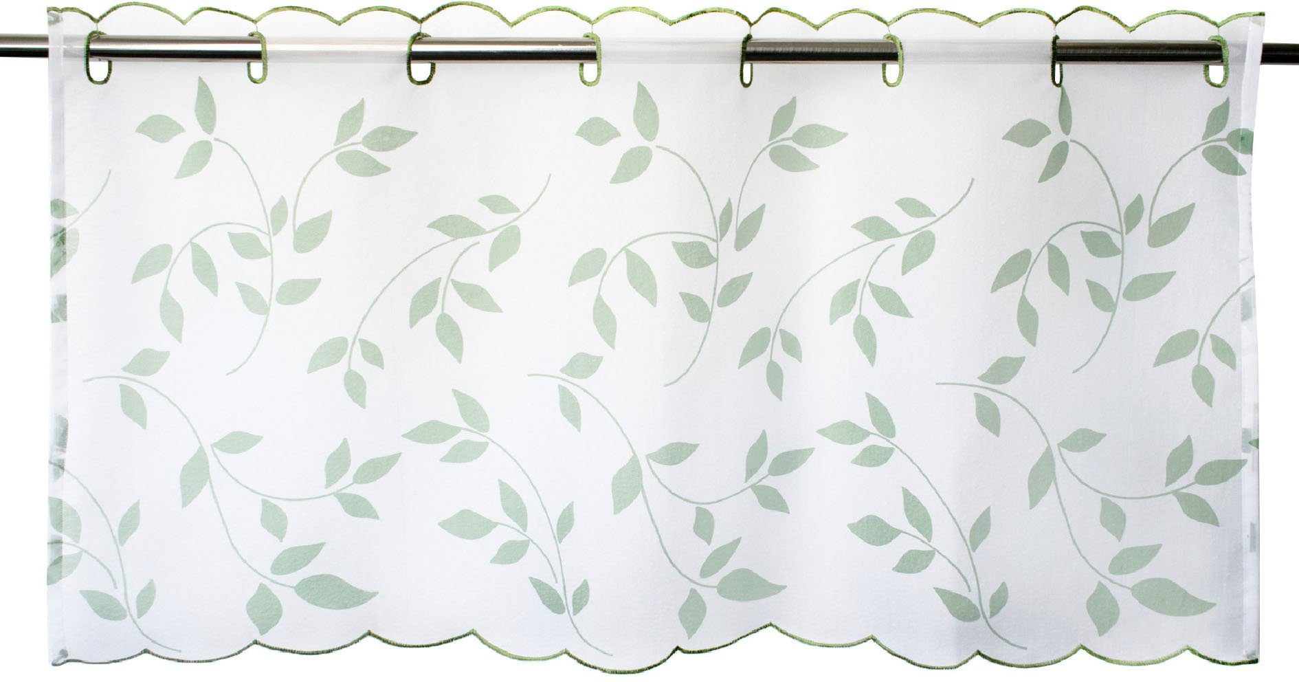 Delindo Lifestyle Scheibengardine Blätter (1 St), Stangendurchzug, transparent, Voile, mit Stangendurchzug für die Küche