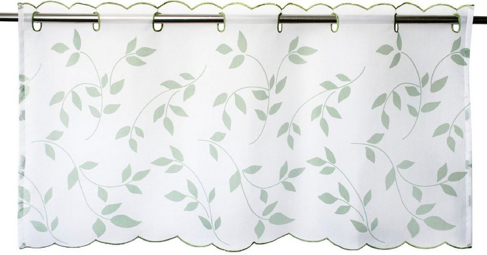Scheibengardine Blätter, Delindo Lifestyle, Stangendurchzug (1 St),  transparent, Voile, mit Stangendurchzug für die Küche