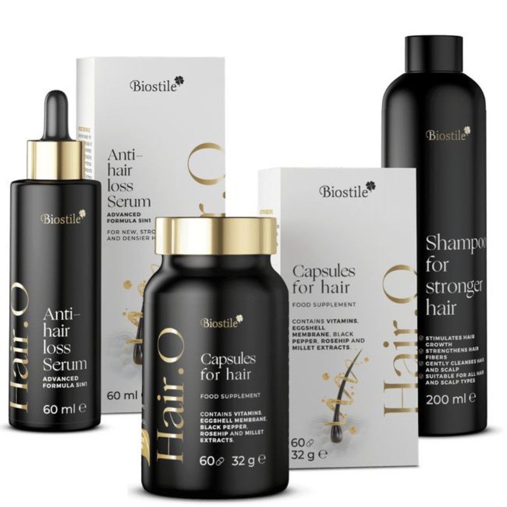 Biostile Haarausfall Set mit Shampoo Serum und Kapseln für Haare Set, 3 er 292 g, Mit Baicapil, Biotin und Koffein, 3-teiliges Set