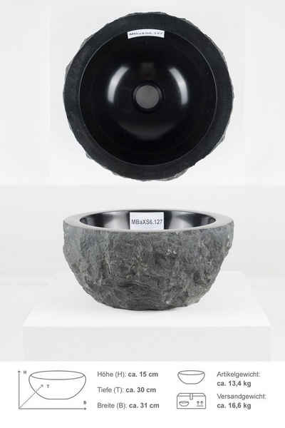 wohnfreuden Aufsatzwaschbecken Andesit Steinwaschbecken EROSI 30 cm schwarz (Kein Set), 101660_MBaXS6.127