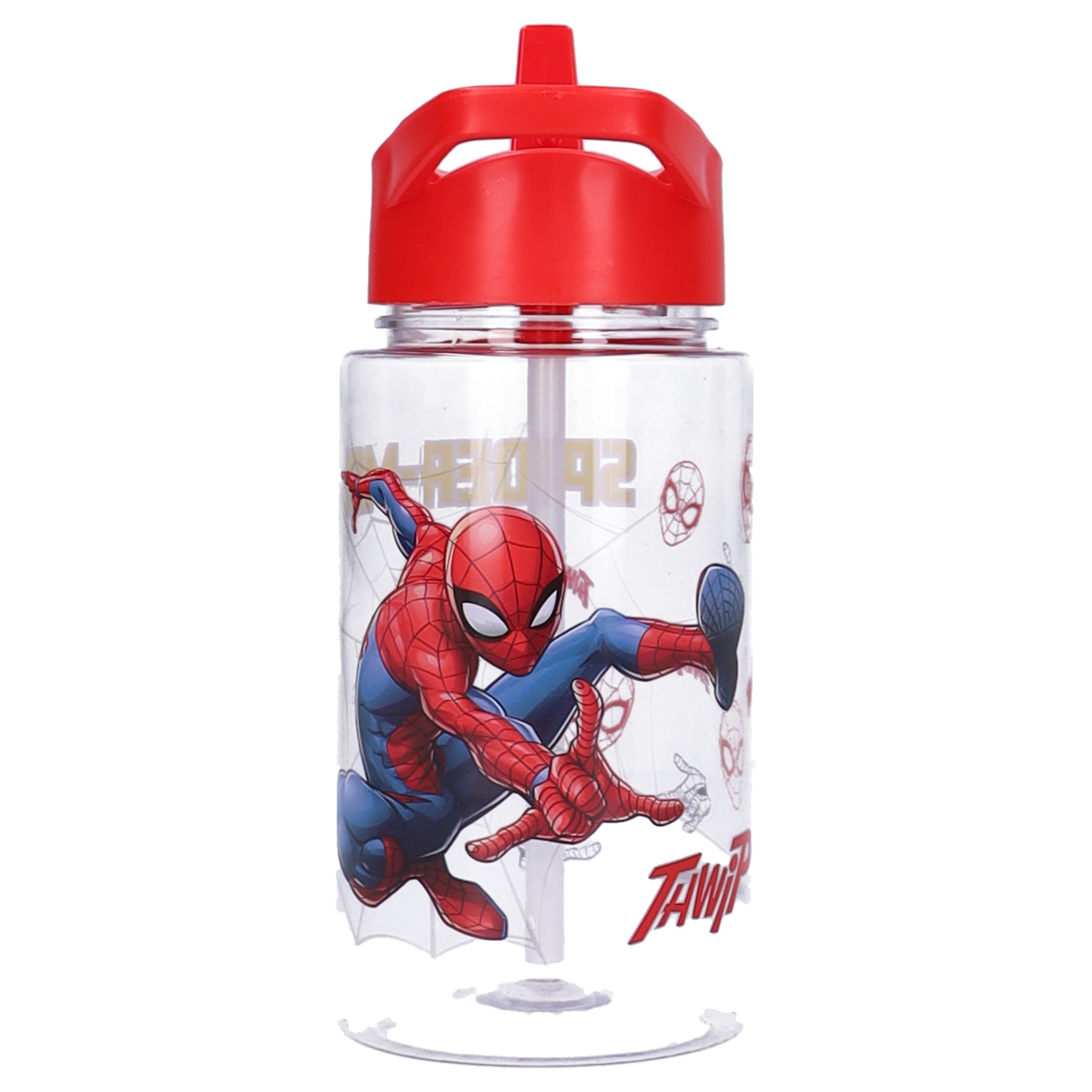Spiderman Trinkflasche Kinder 450 ml integriertem Strohhalm Kita Schule Freizeit Ausflüge